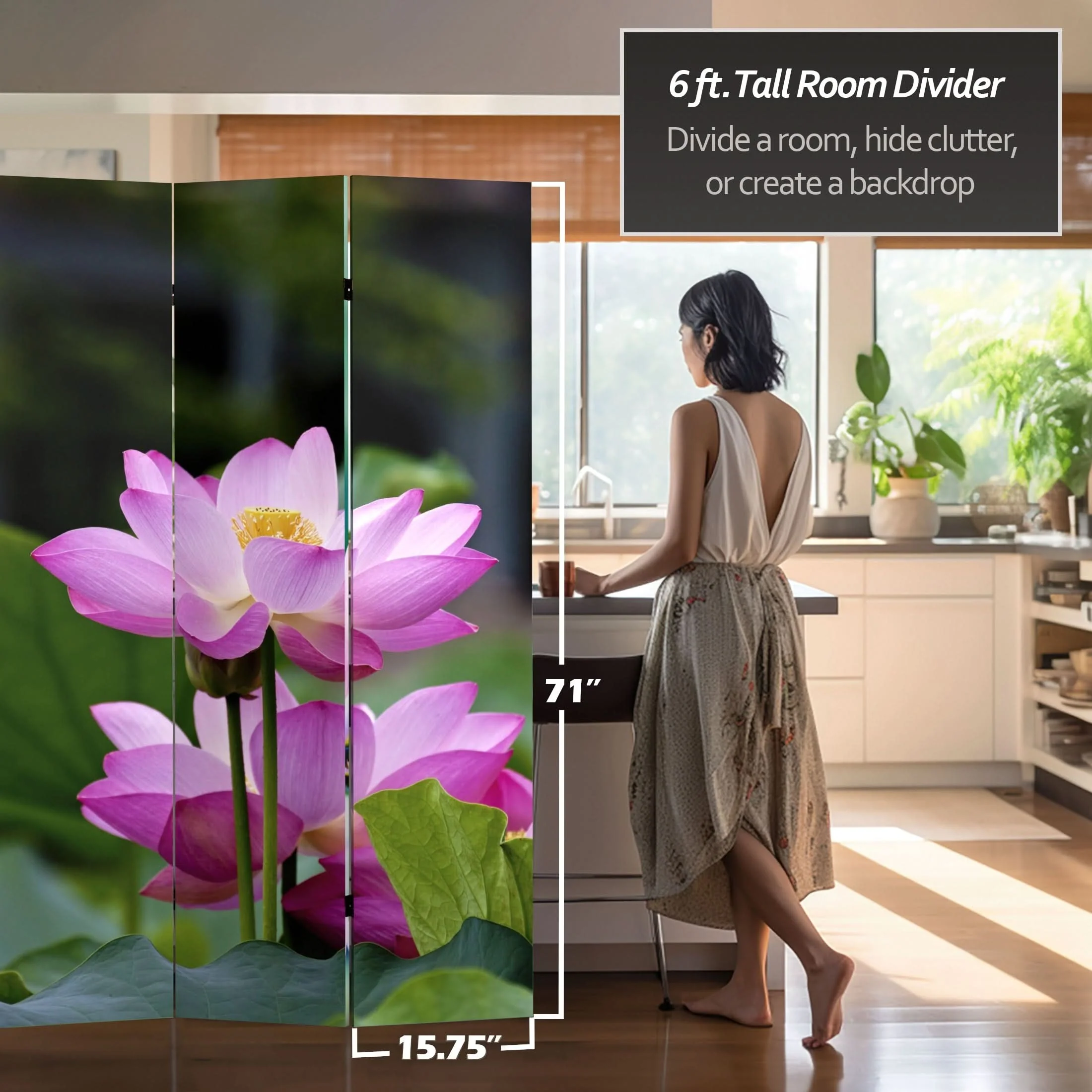 6 ft. Tall Double Sided Lotus Blossom Canvas Room Divider - Image 5