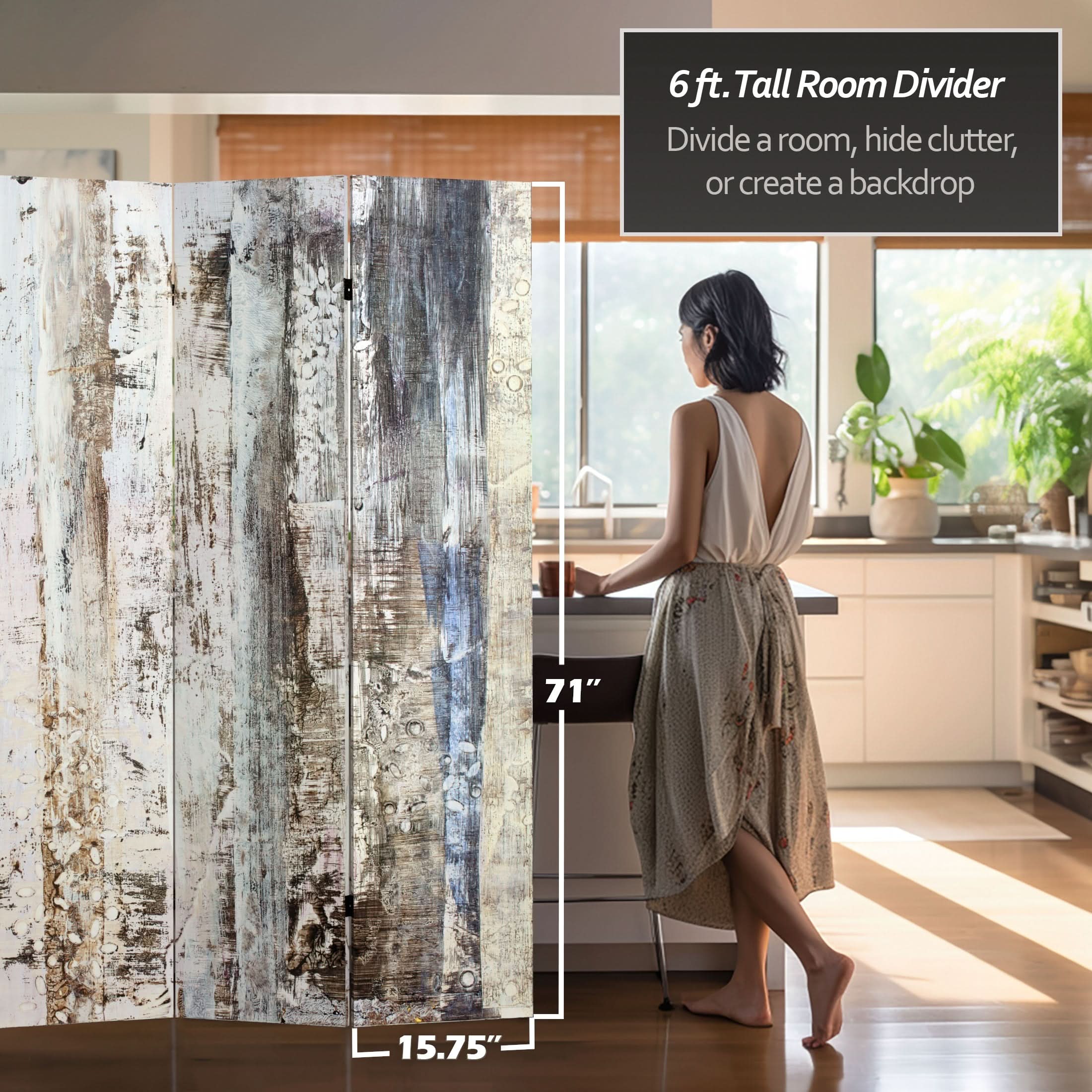6 ft. Tall Double Sided Winter Woods Canvas Room Divider - Image 5