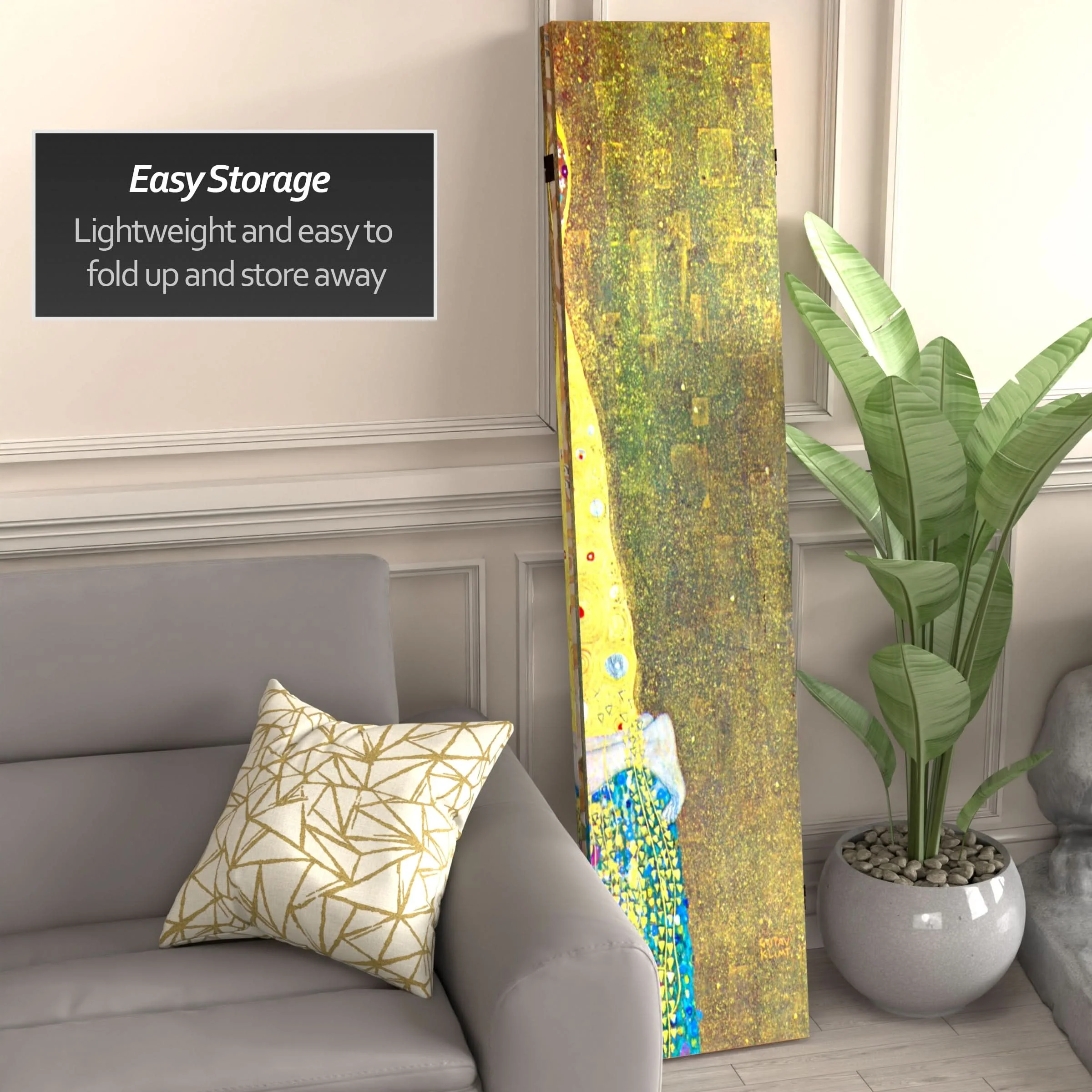 6 ft. Tall Double Sided Works of Klimt Room Divider - The Kiss/Tree of Life - Image 3