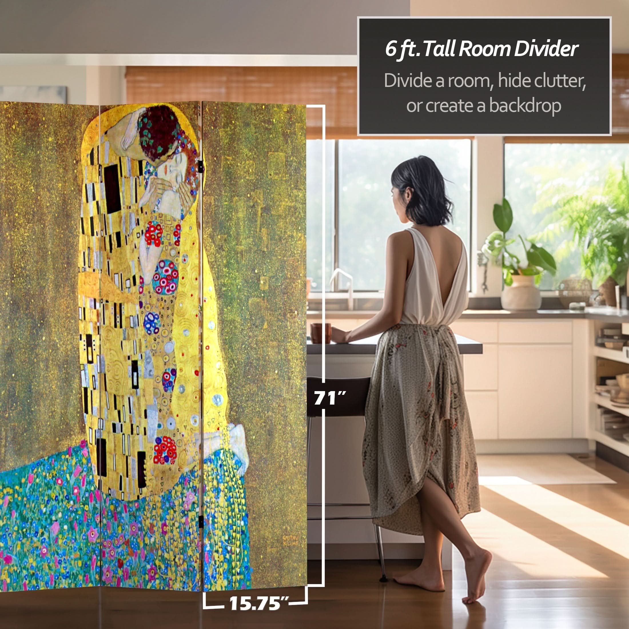 6 ft. Tall Double Sided Works of Klimt Room Divider - The Kiss/Tree of Life - Image 5