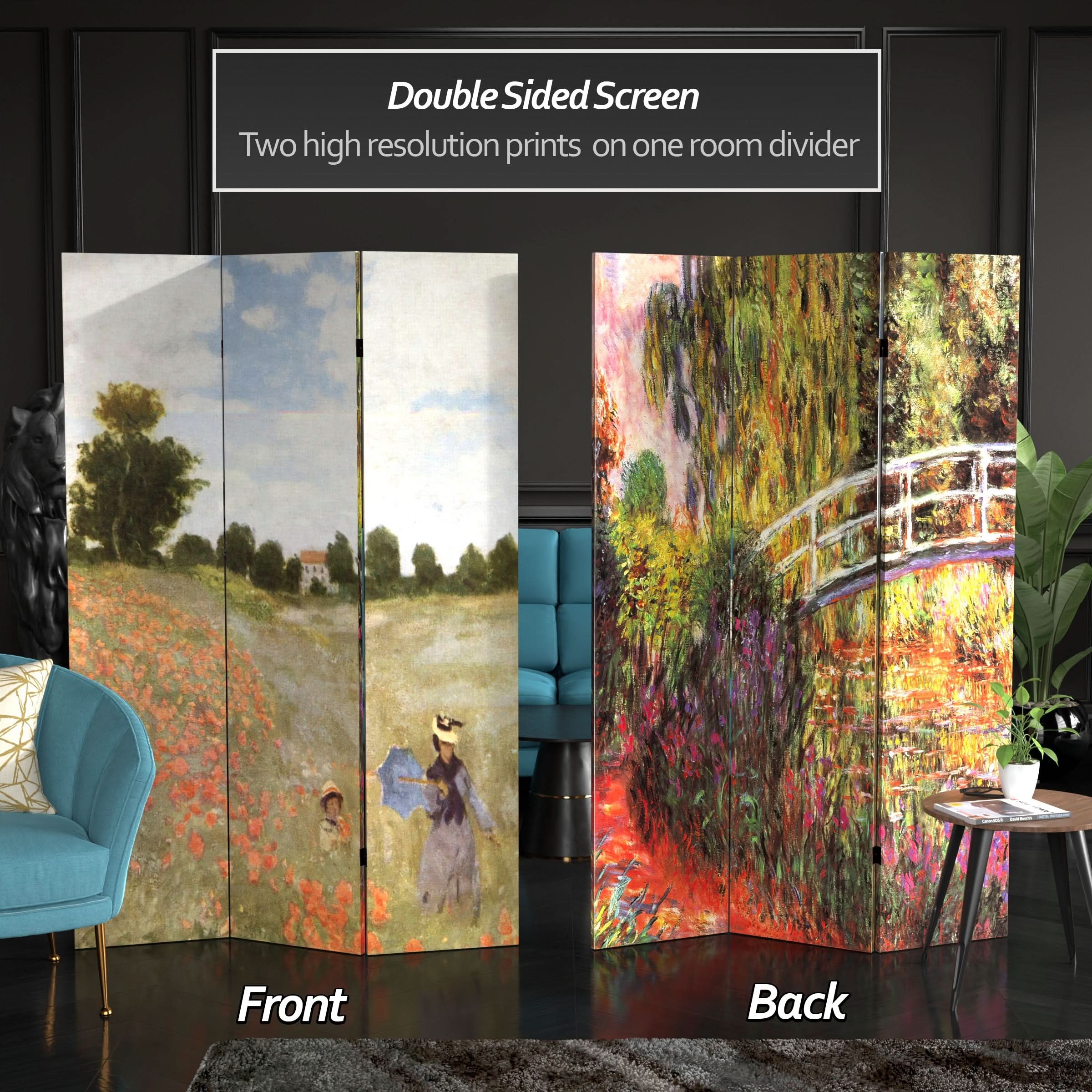6 ft. Tall Double Sided Works of Monet Canvas Room Divider - Image 2