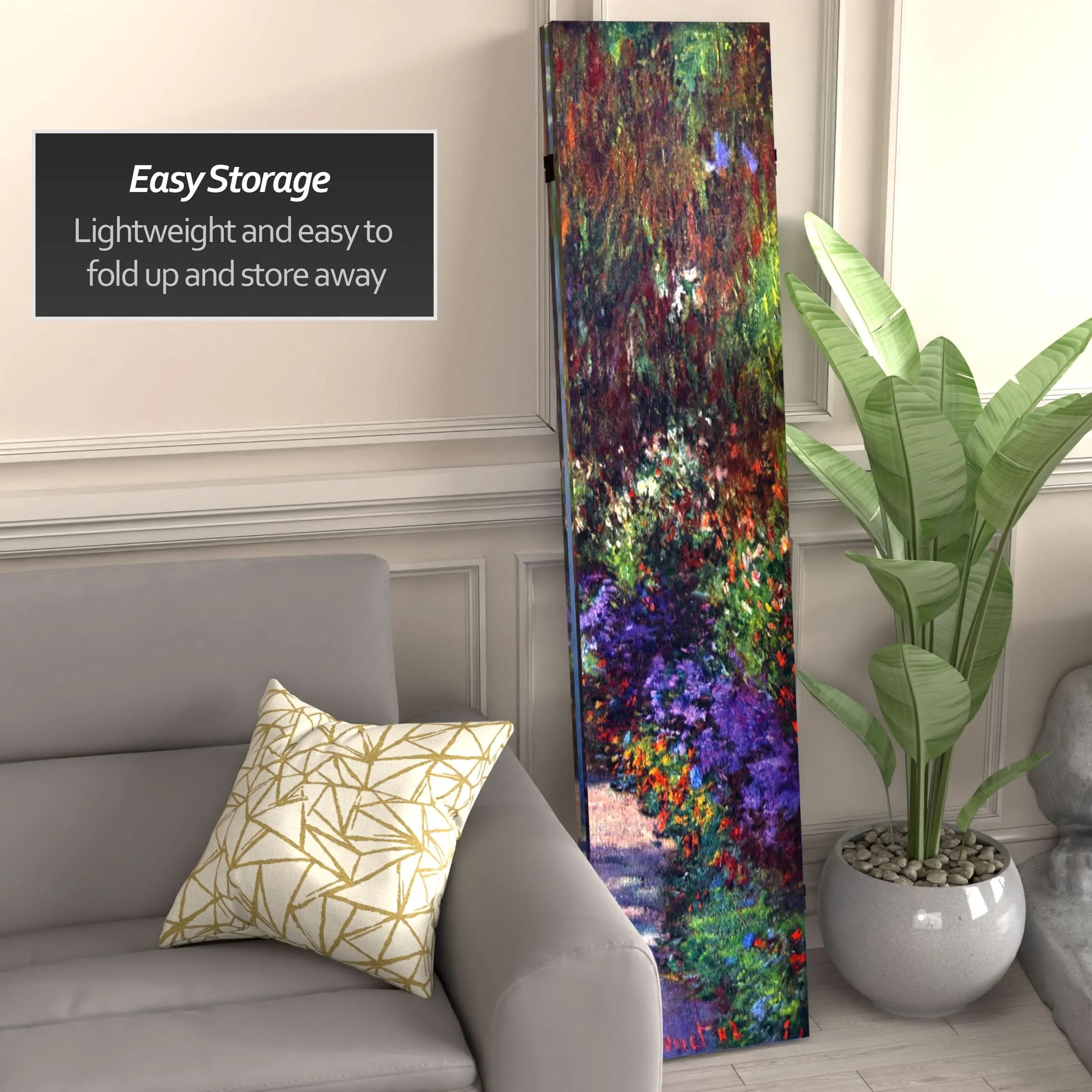 6 ft. Tall Double Sided Works of Monet Canvas Room Divider - Lilies/Garden at Giverny - Image 5