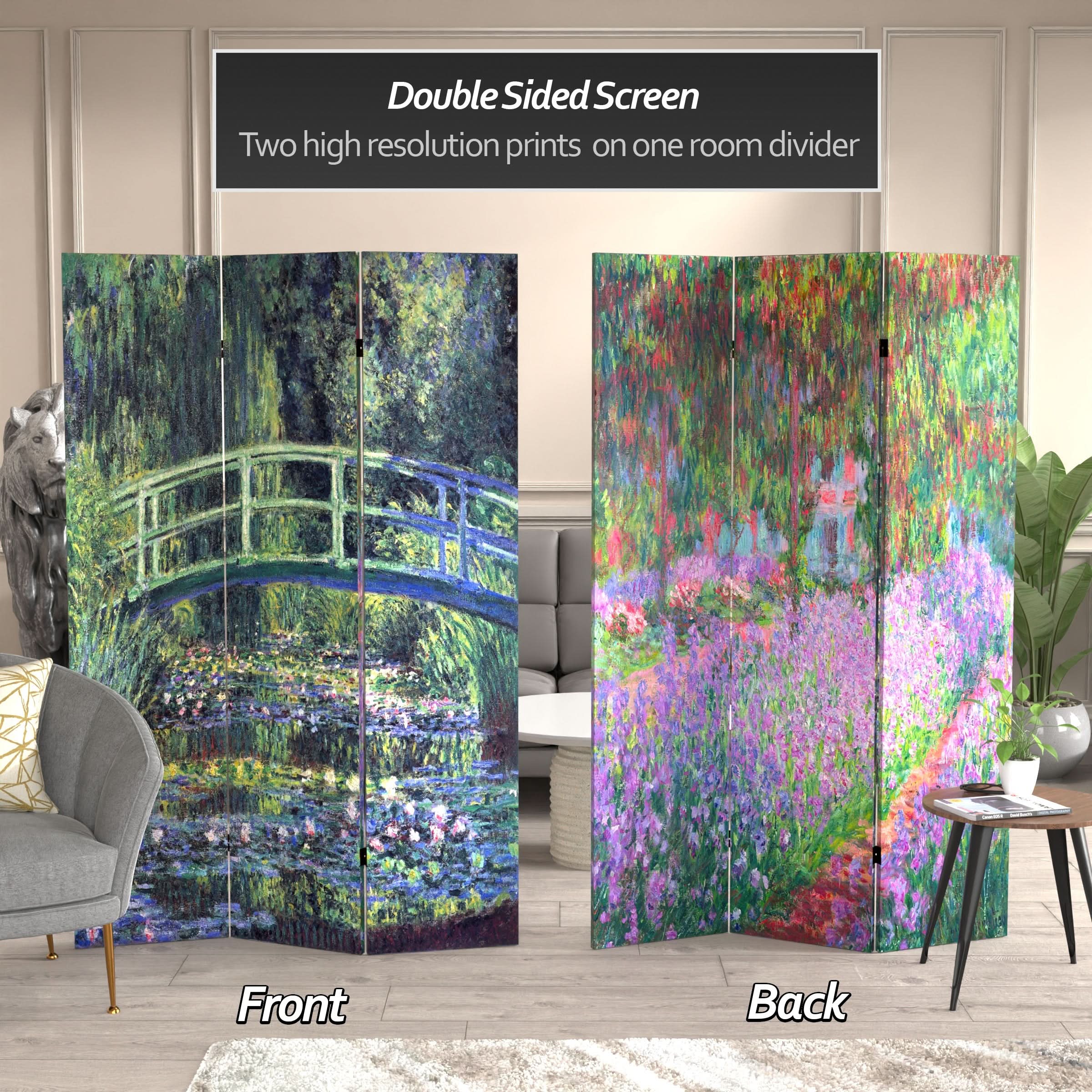 6 ft. Tall Double Sided Works of Monet Canvas Room Divider - Water Lily/Garden - Image 2