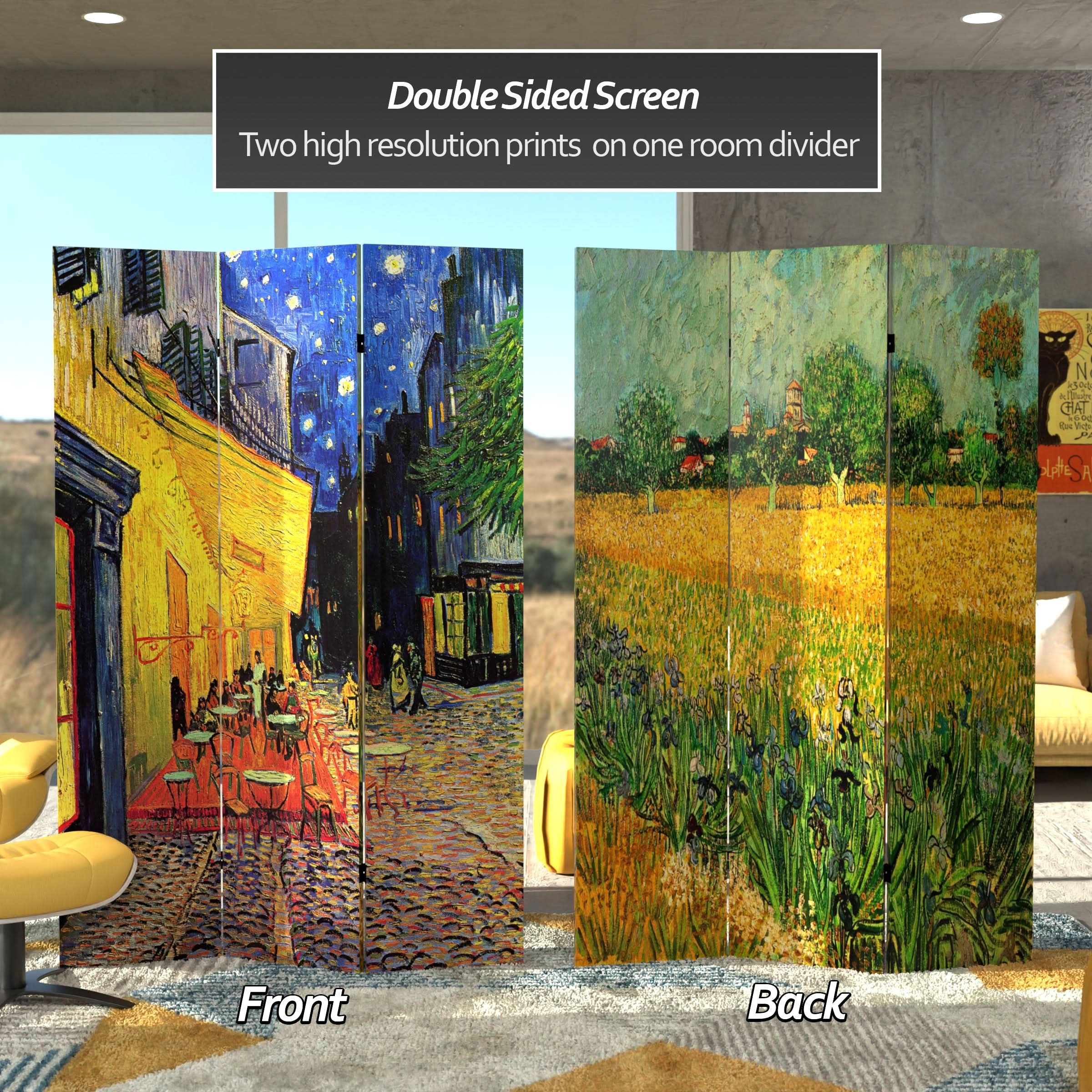 6 ft. Tall Double Sided Works of Van Gogh Canvas Room Divider - Cafe Terrace/View of Arles - Image 2