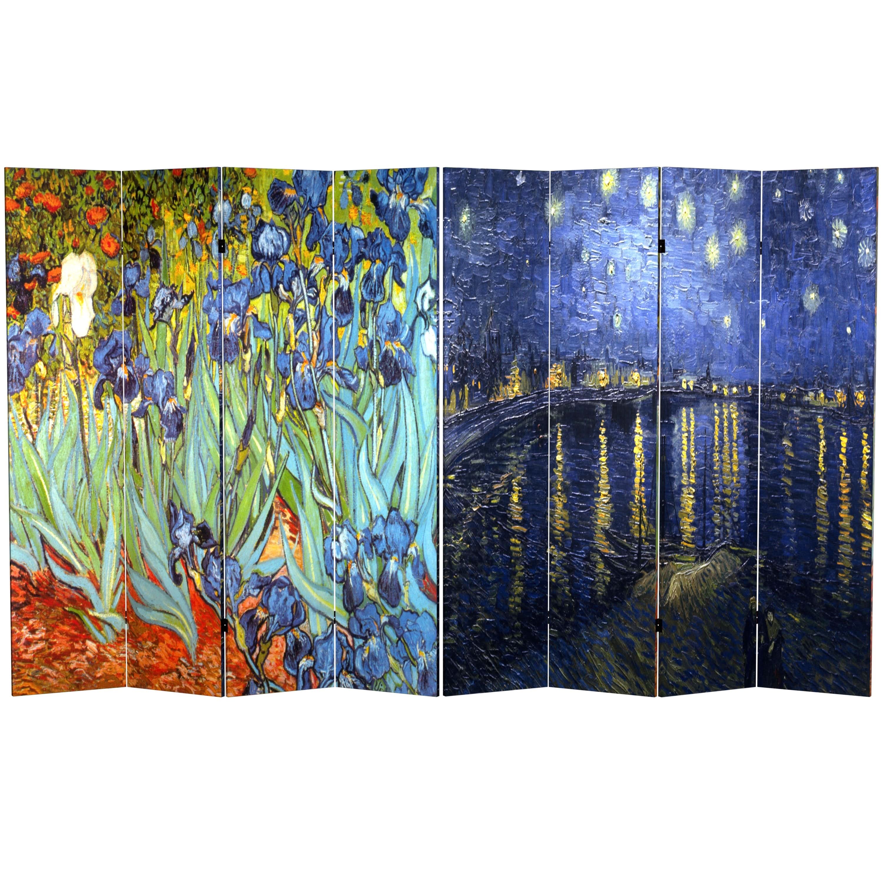 6 ft. Tall Double Sided Works of Van Gogh Canvas Room Divider - Irises/Starry Night Over Rhone