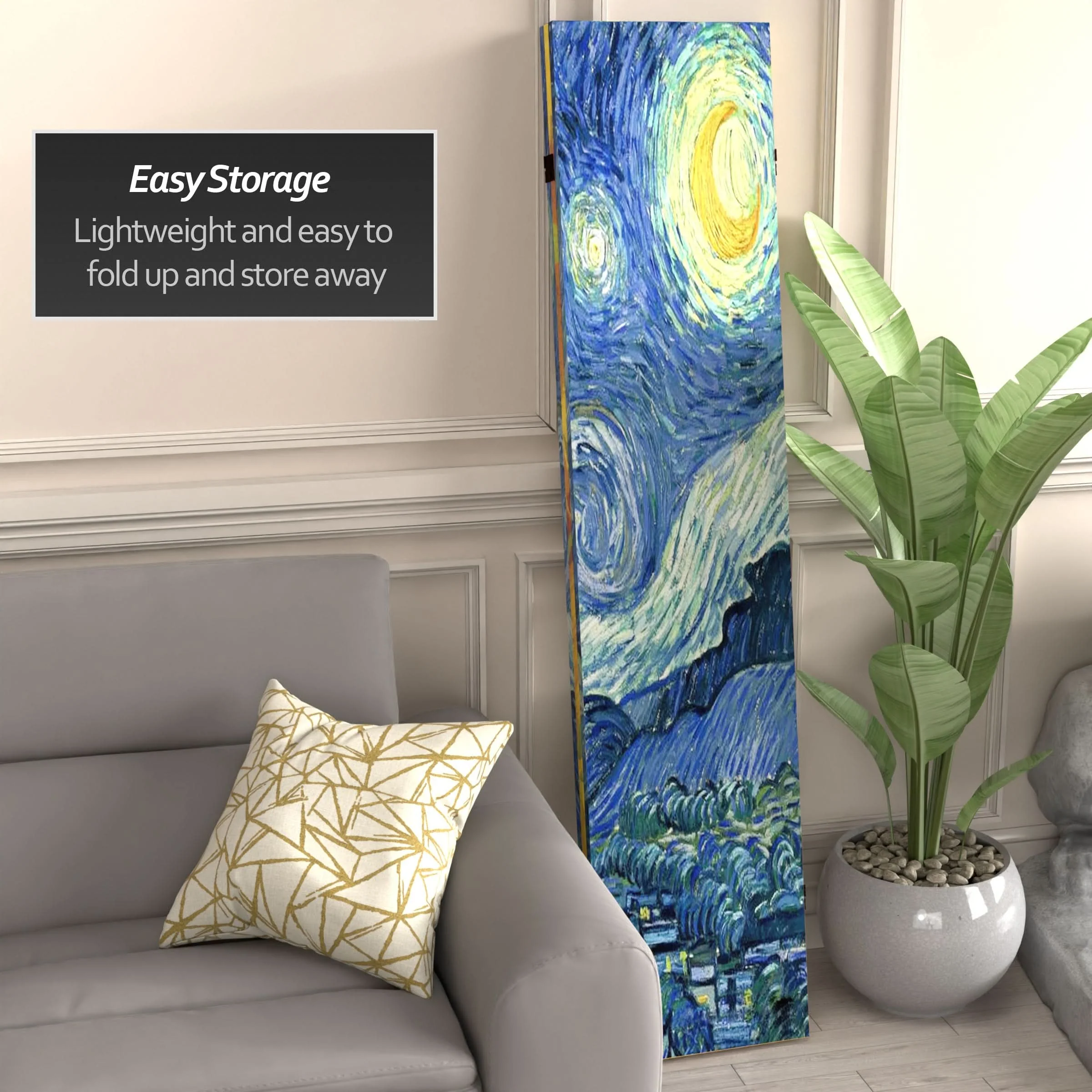 6 ft. Tall Double Sided Works of Van Gogh Canvas Room Divider - Starry Night/Sunflowers - Image 3