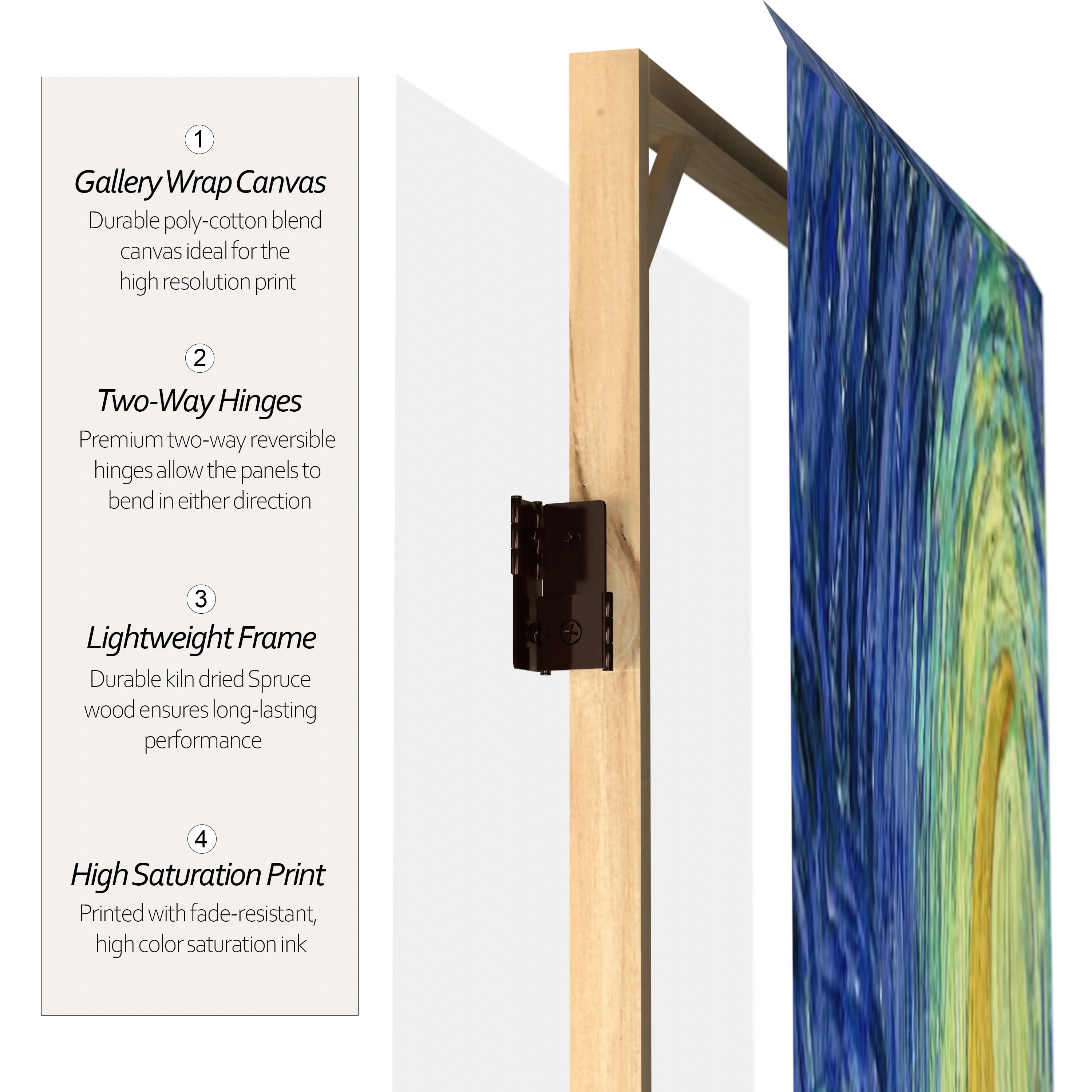 6 ft. Tall Double Sided Works of Van Gogh Canvas Room Divider - Starry Night/Sunflowers - Image 4