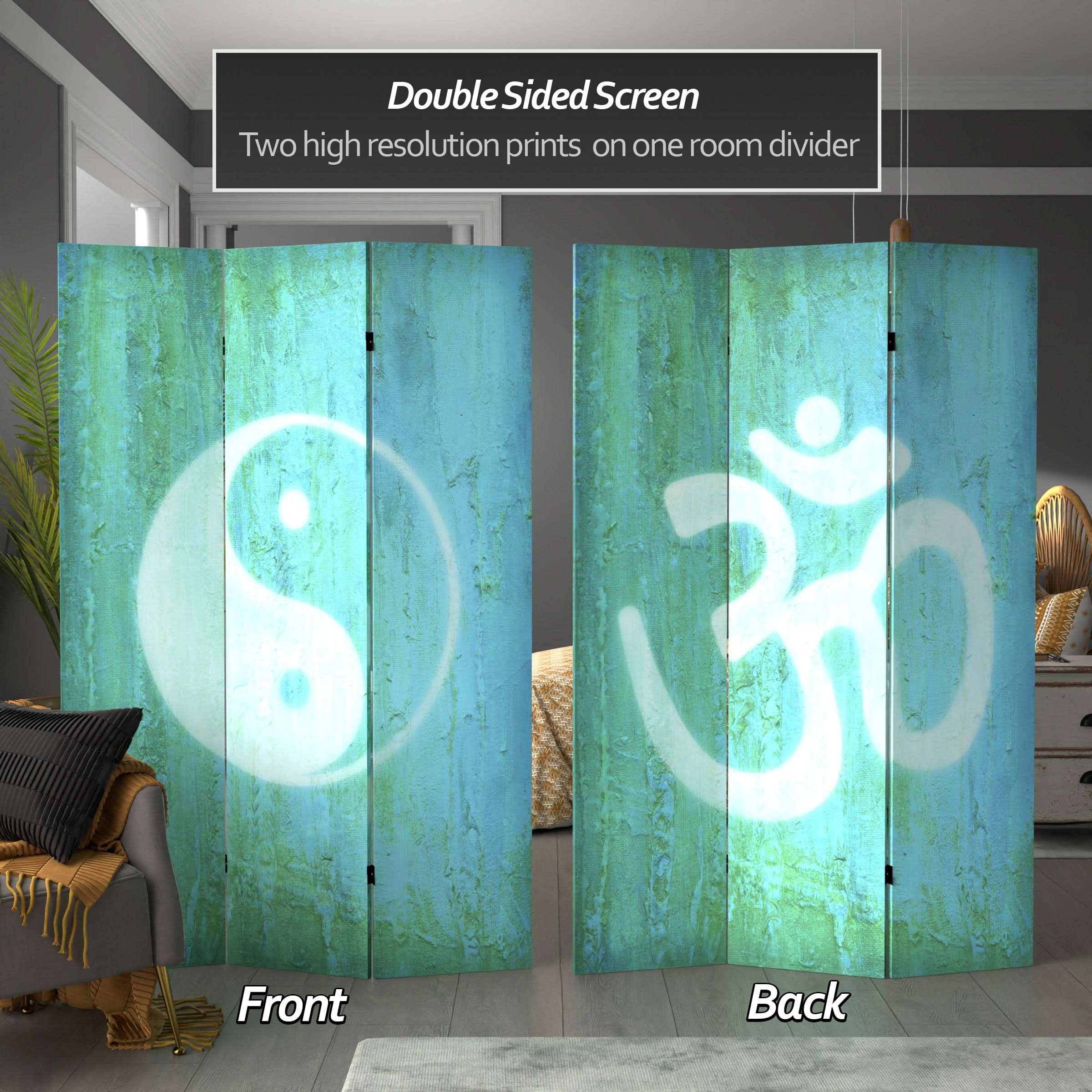 6 ft. Tall Double Sided Yin Yang/Om Canvas Room Divider - Image 2
