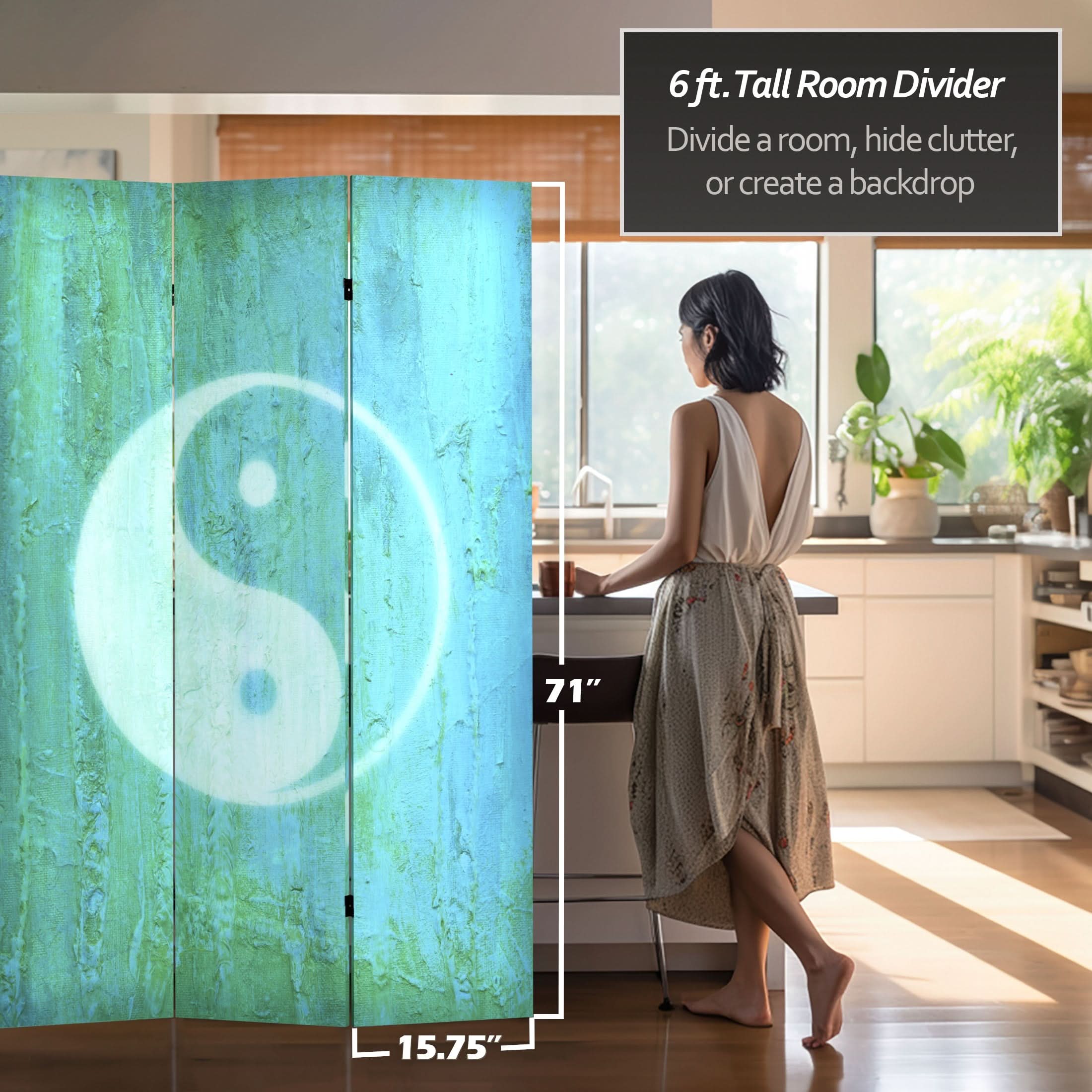 6 ft. Tall Double Sided Yin Yang/Om Canvas Room Divider - Image 4