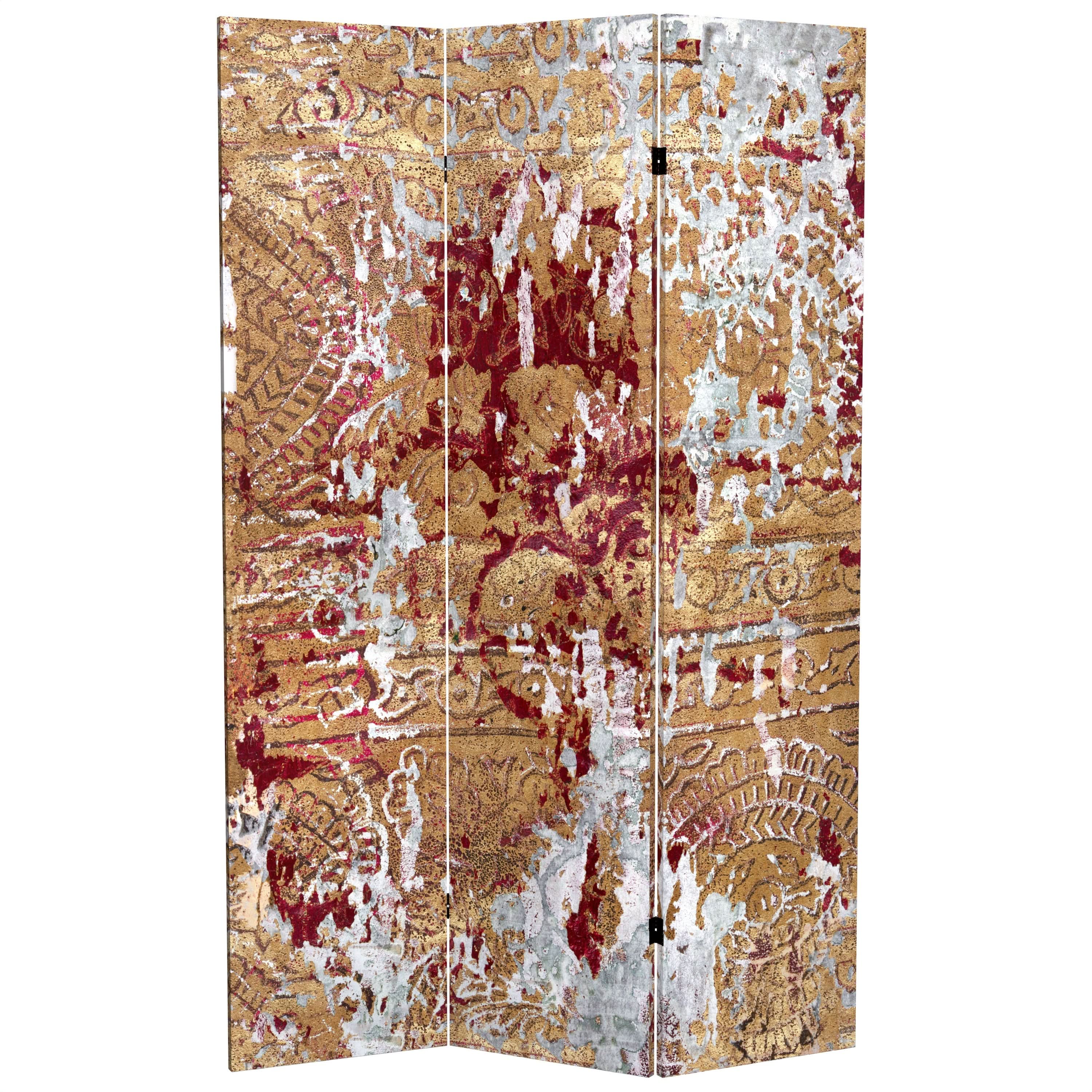 6 ft. Tall Fire and Bronze Canvas Room Divider