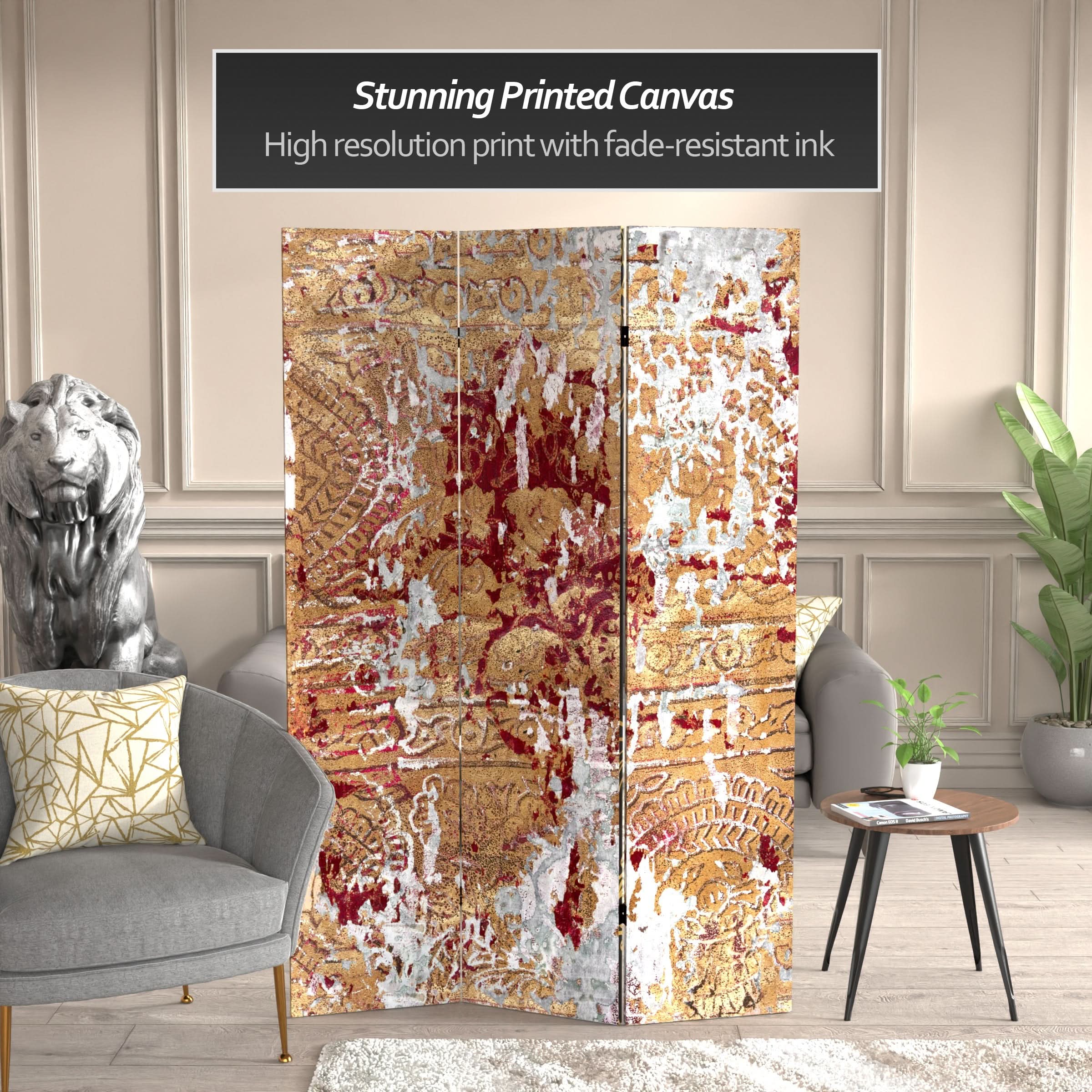 6 ft. Tall Fire and Bronze Canvas Room Divider - Image 2