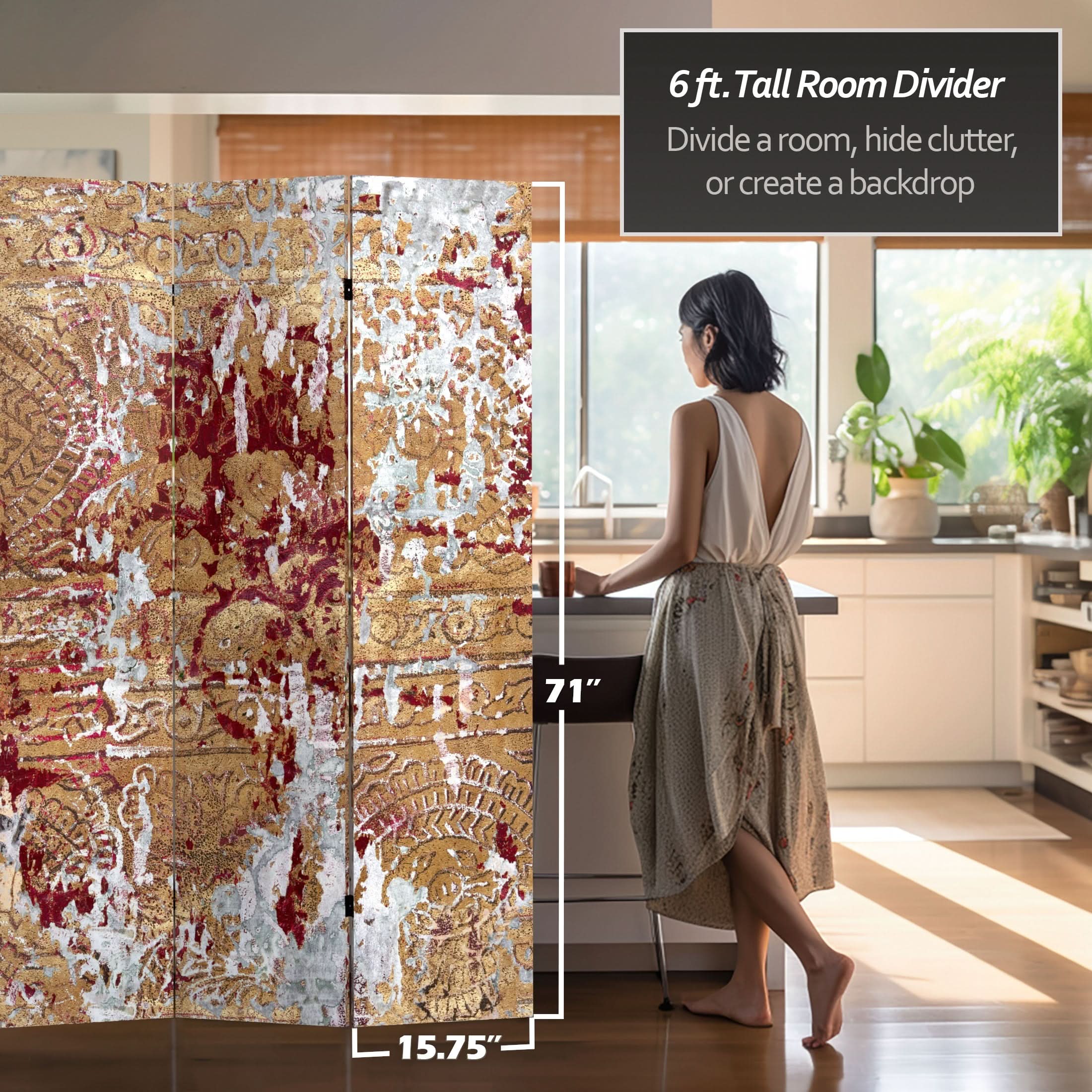 6 ft. Tall Fire and Bronze Canvas Room Divider - Image 5