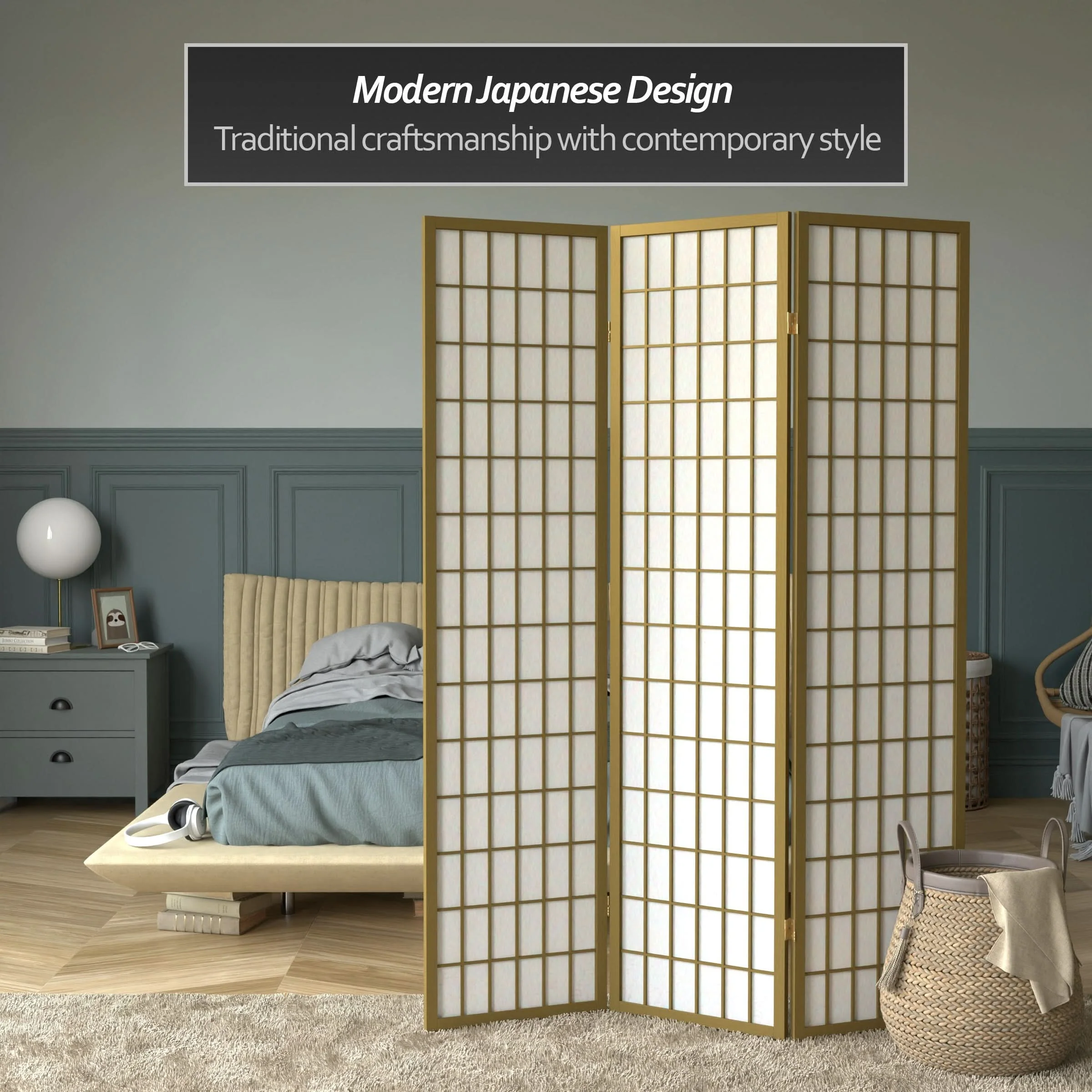 6 ft. Tall Window Pane Shoji Screen - Image 13