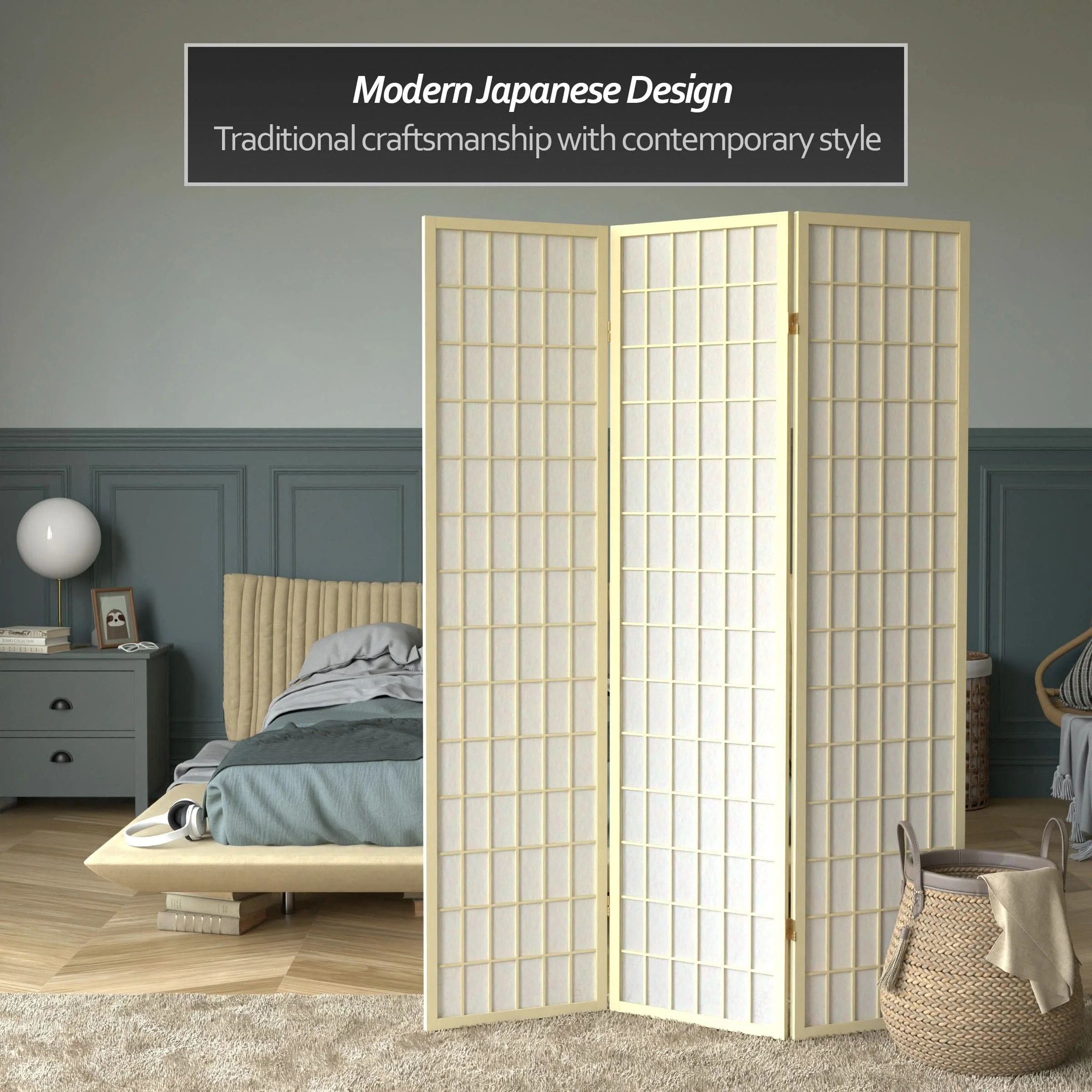 6 ft. Tall Window Pane Shoji Screen - Image 15