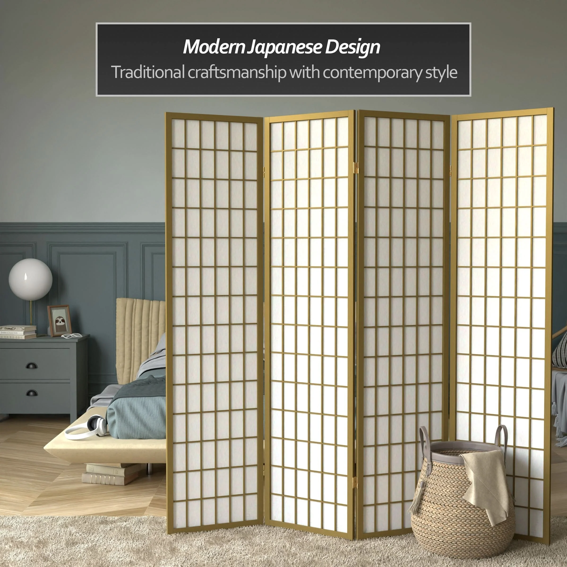 6 ft. Tall Window Pane Shoji Screen - Image 16