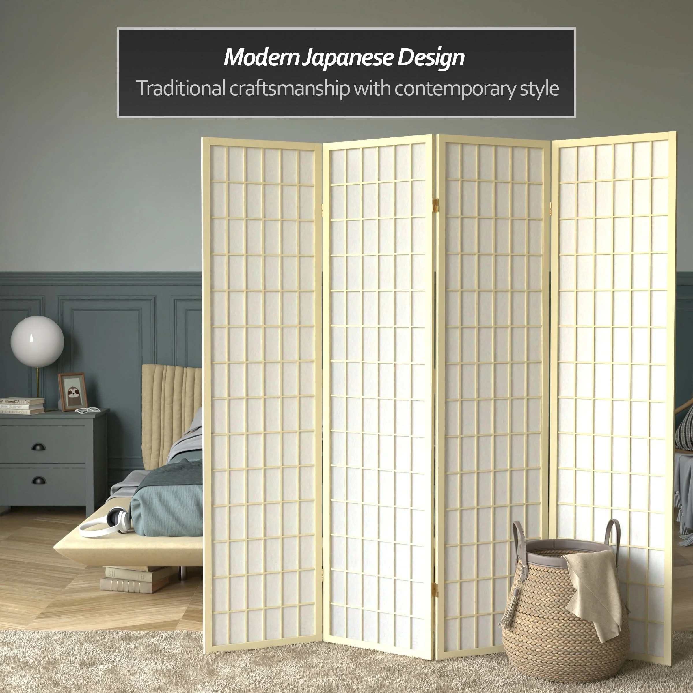 6 ft. Tall Window Pane Shoji Screen - Image 18