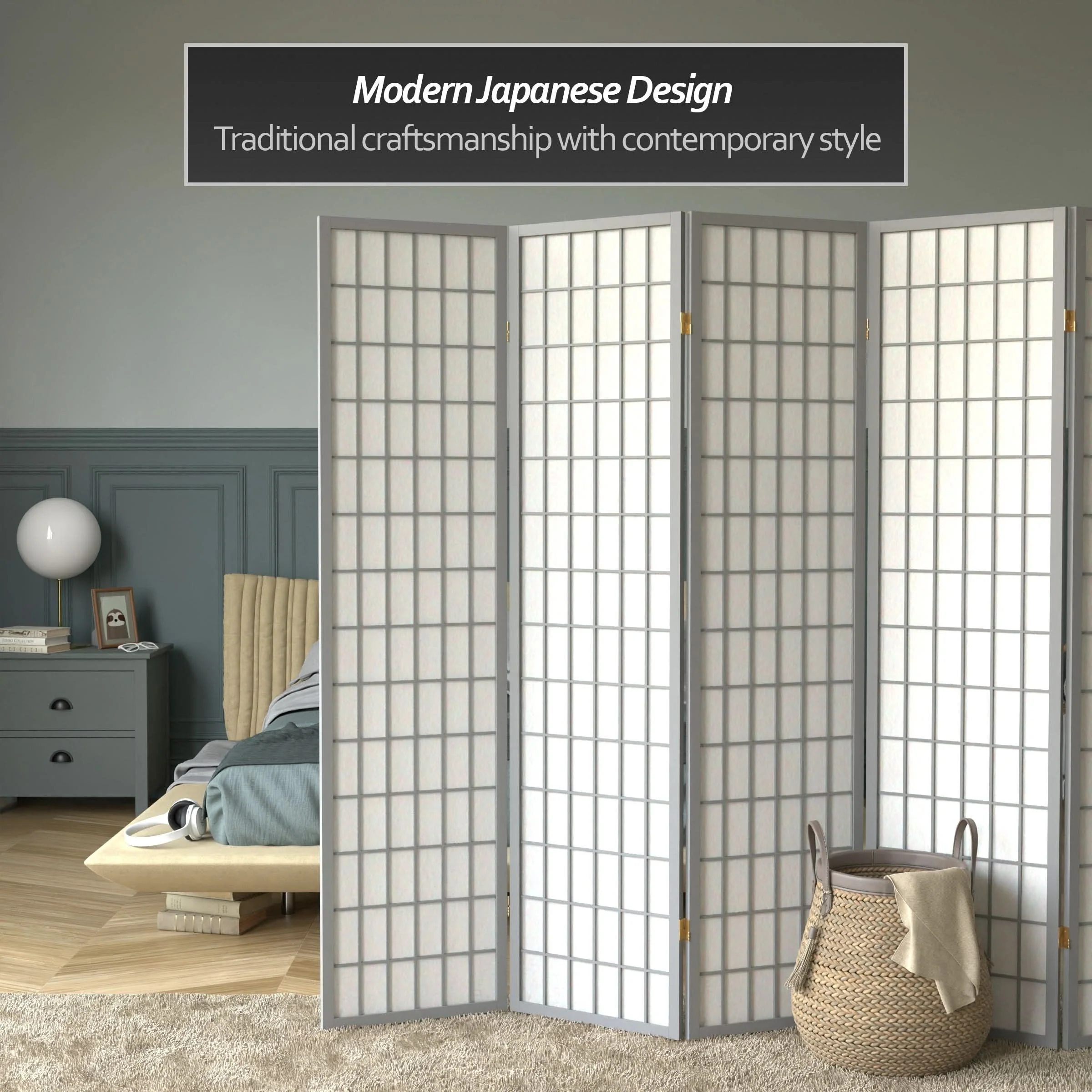 6 ft. Tall Window Pane Shoji Screen - Image 20