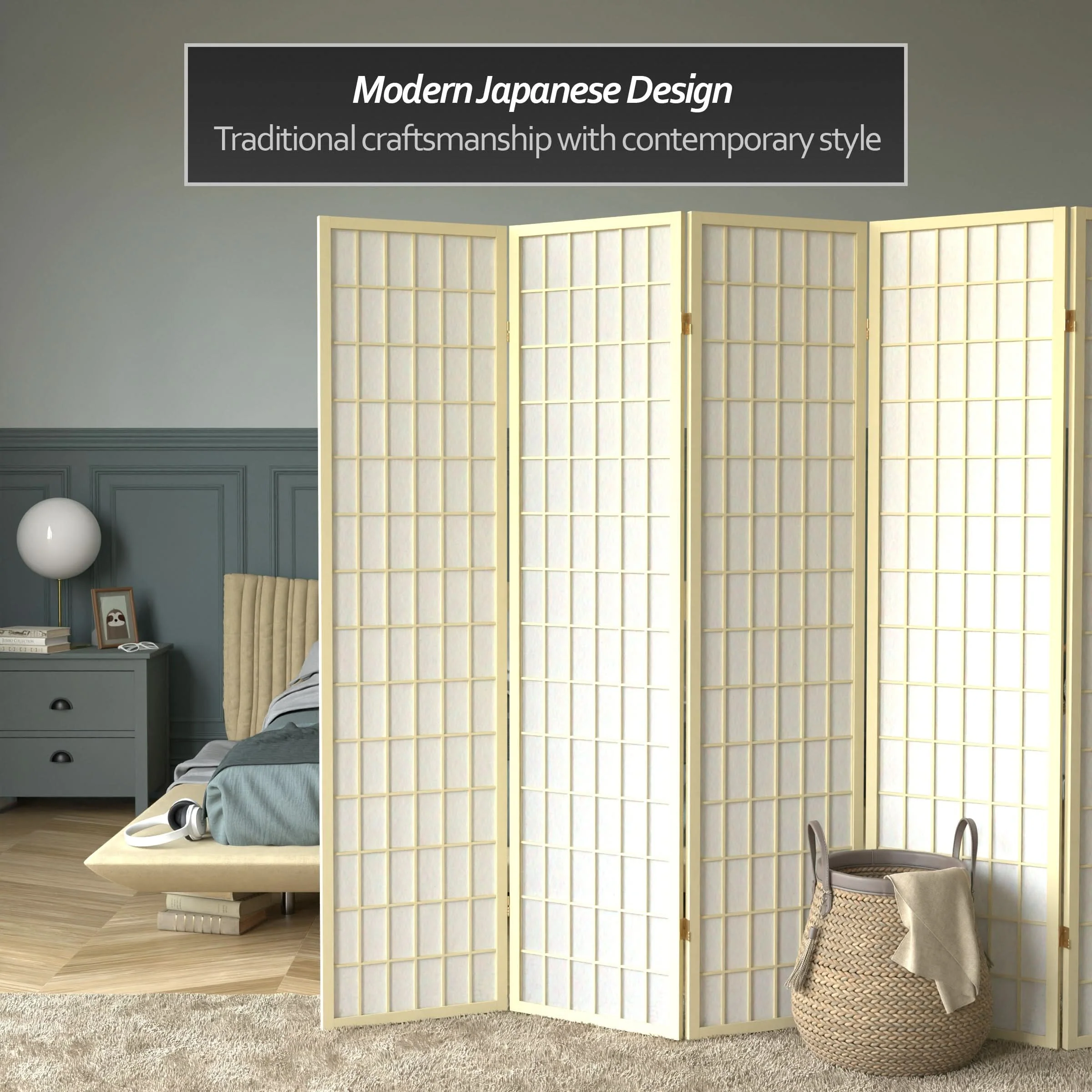 6 ft. Tall Window Pane Shoji Screen - Image 21