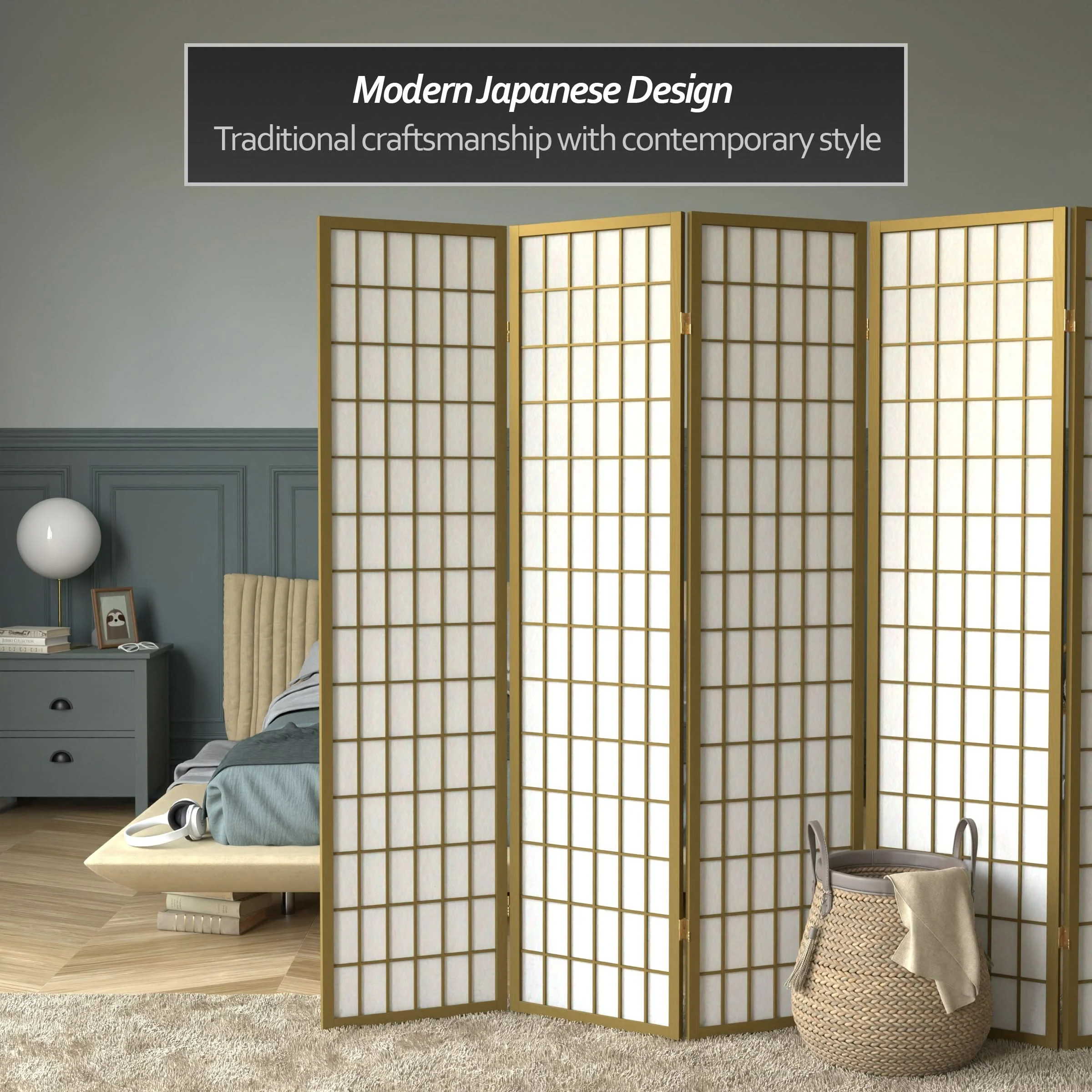 6 ft. Tall Window Pane Shoji Screen - Image 22