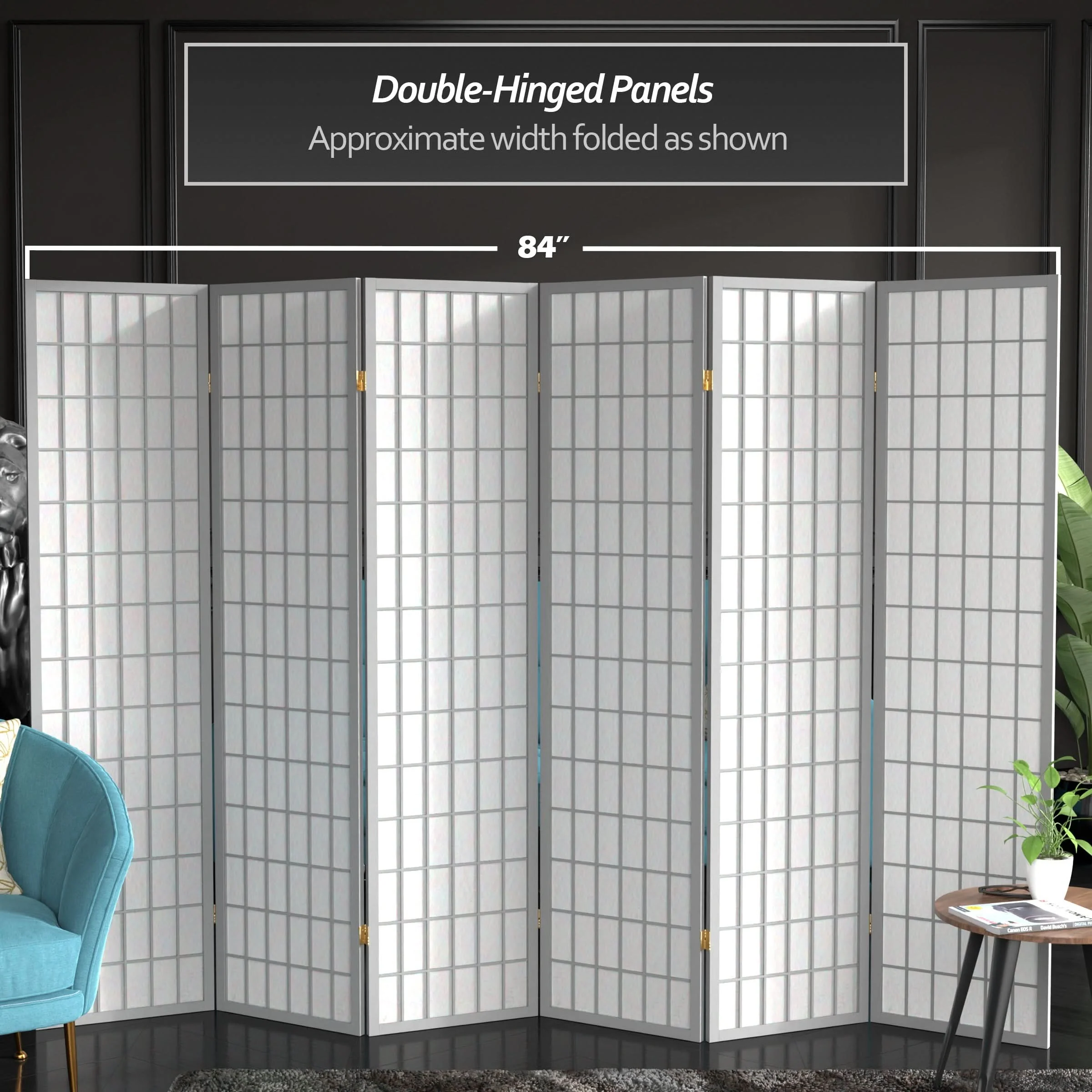 6 ft. Tall Window Pane Shoji Screen - Image 59