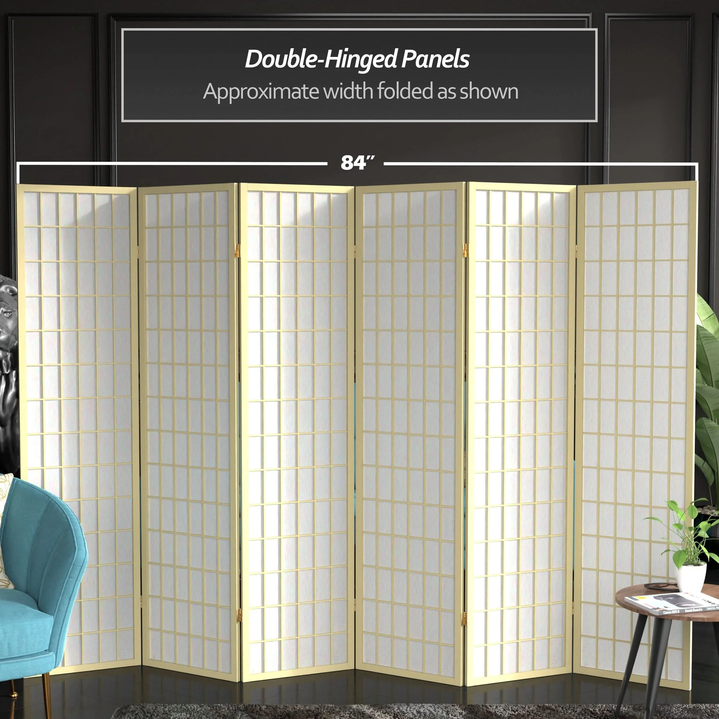 6 ft. Tall Window Pane Shoji Screen - Image 60