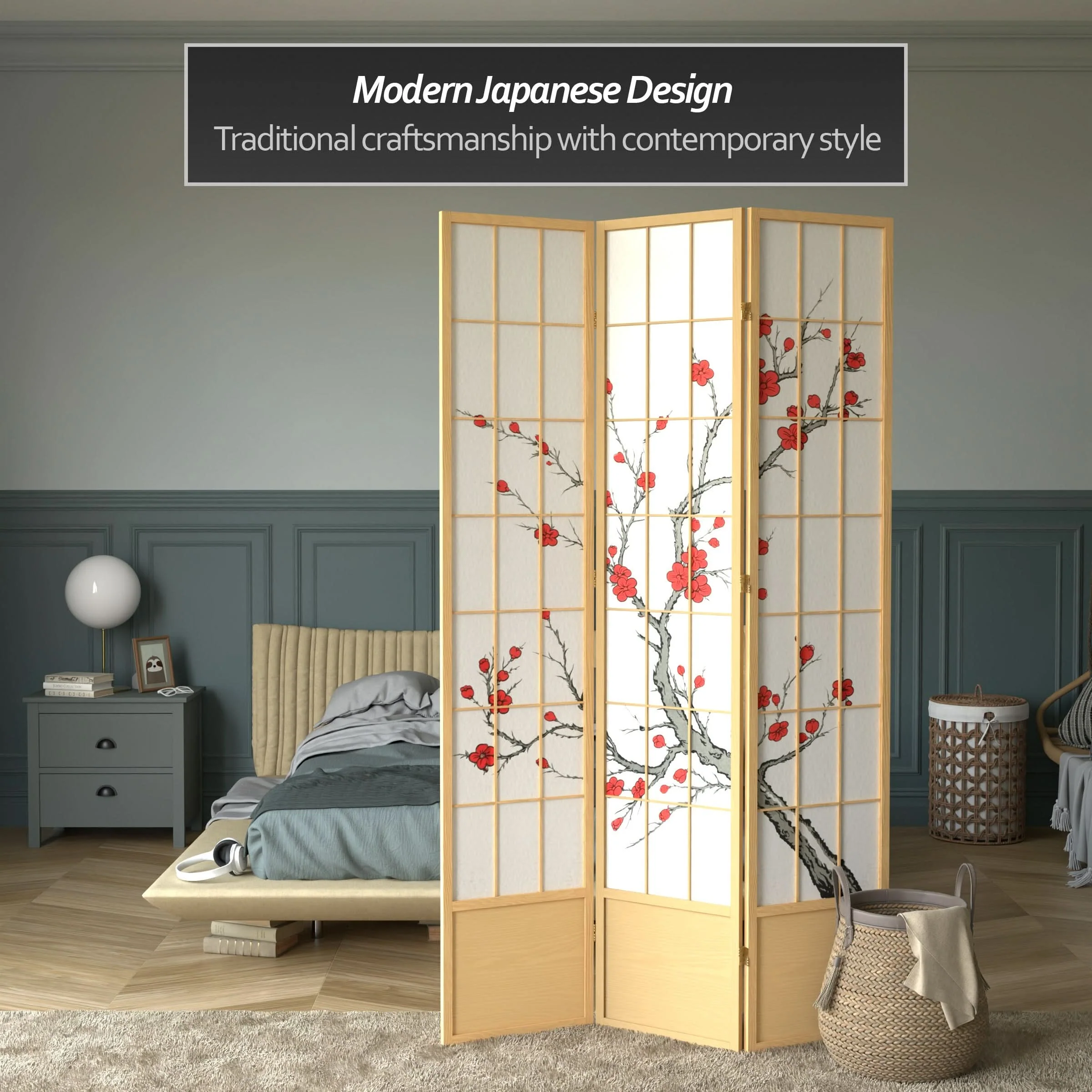 7 ft. Tall Cherry Blossom Shoji Screen - Image 17