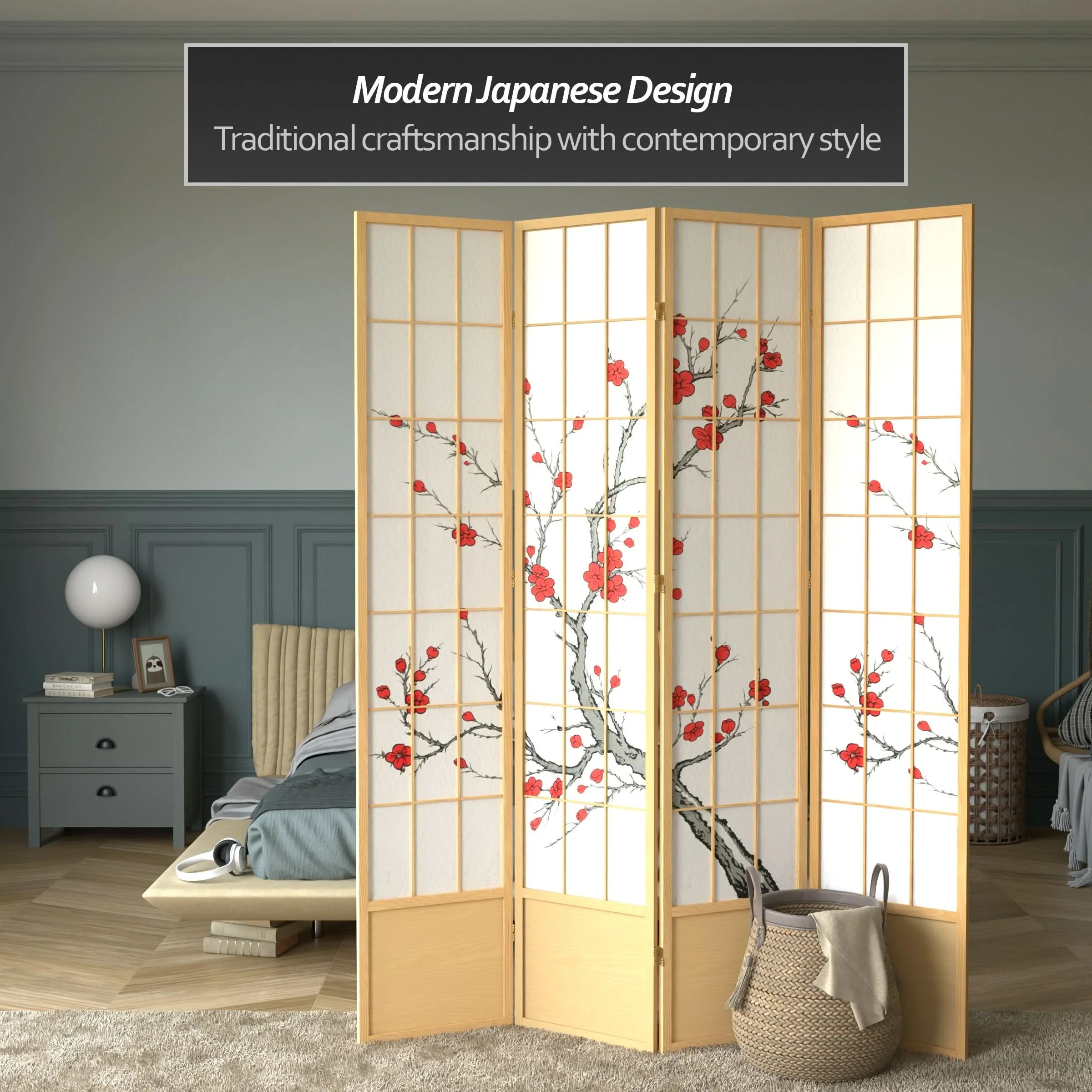 7 ft. Tall Cherry Blossom Shoji Screen - Image 18
