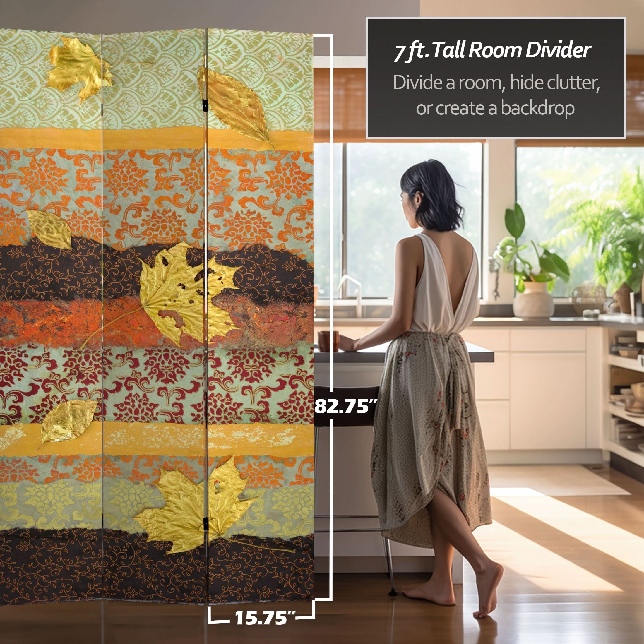 7 ft. Tall Double Sided October Gold Canvas Room Divider - Image 5