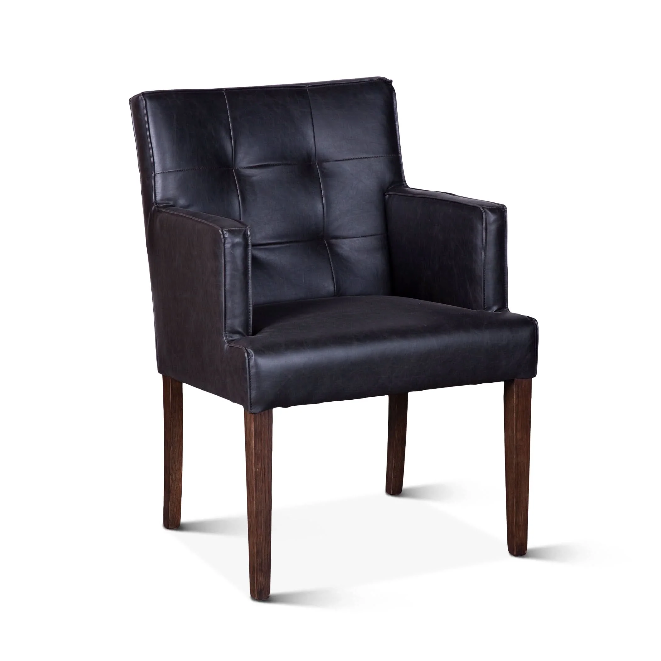 Avery Modern Black Leather Arm Chair with Dark Brown Legs - Image 2
