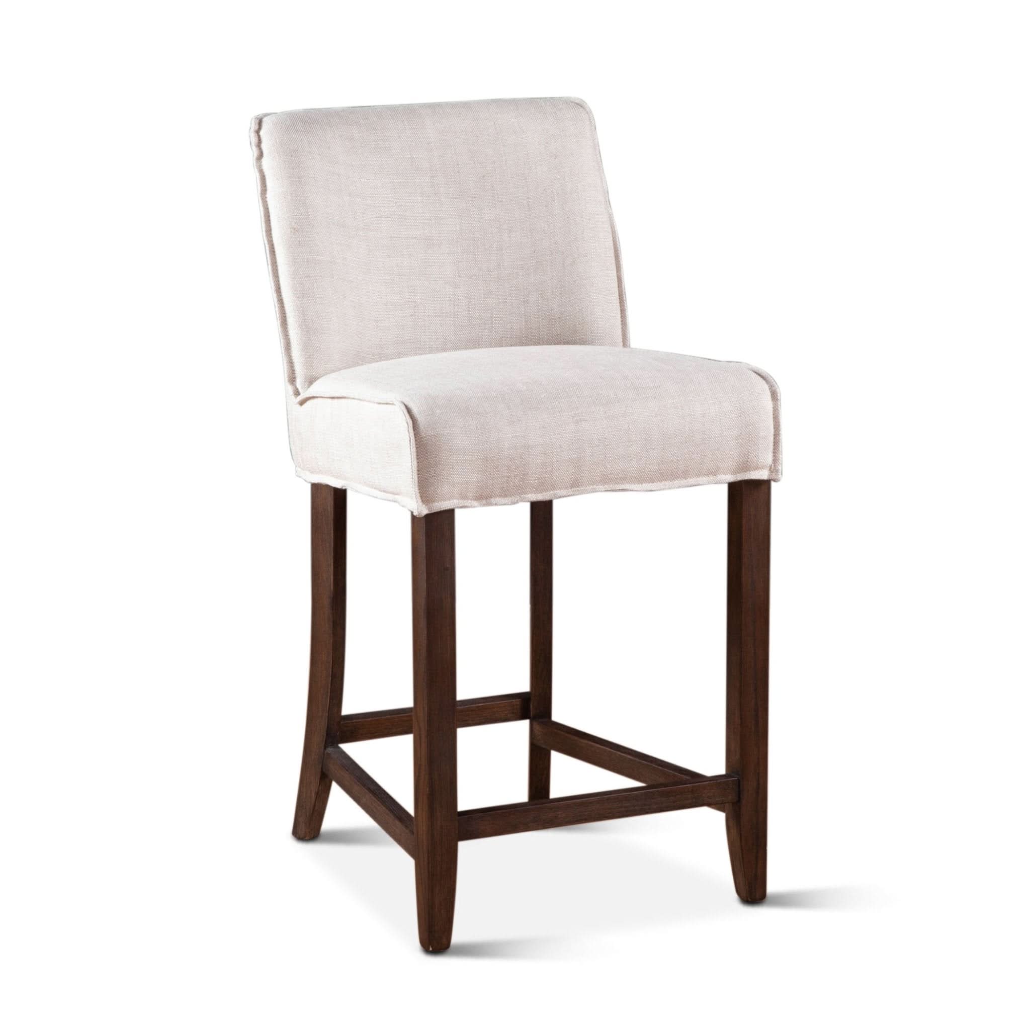 Avery Casual Linen Counter Chair with Dark Walnut Legs - Image 2