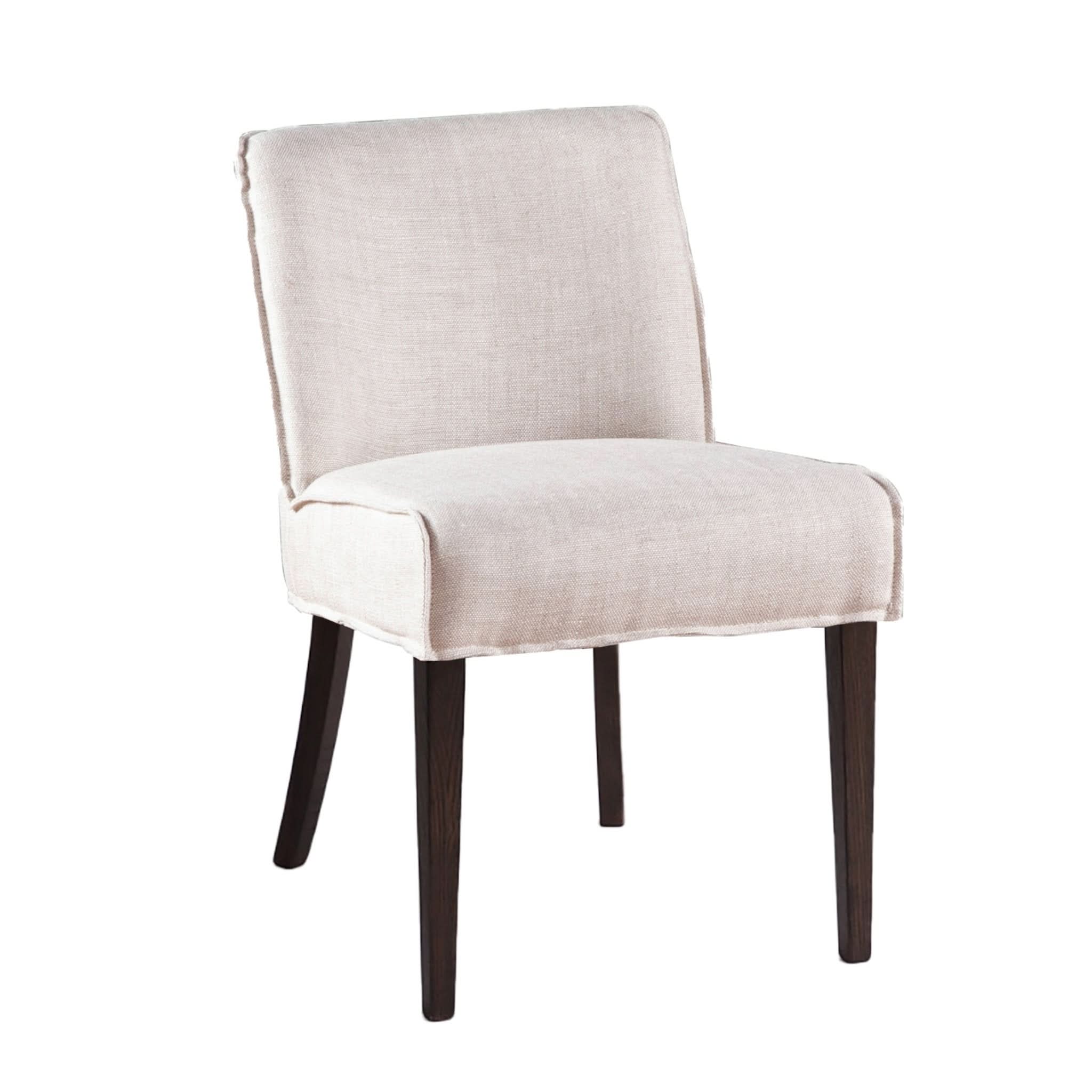 Avery Casual Off White Linen Dining Chair with Matte Brown Legs