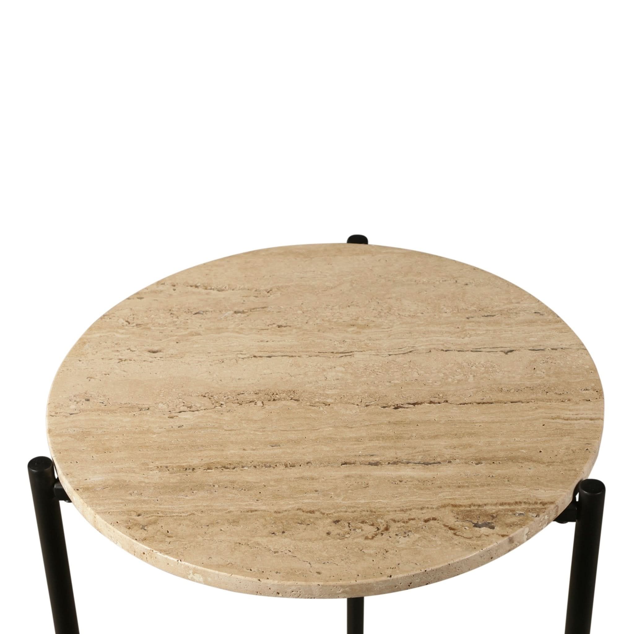 Charleston Iron and Travertine Stone Round Side Table - Image 2