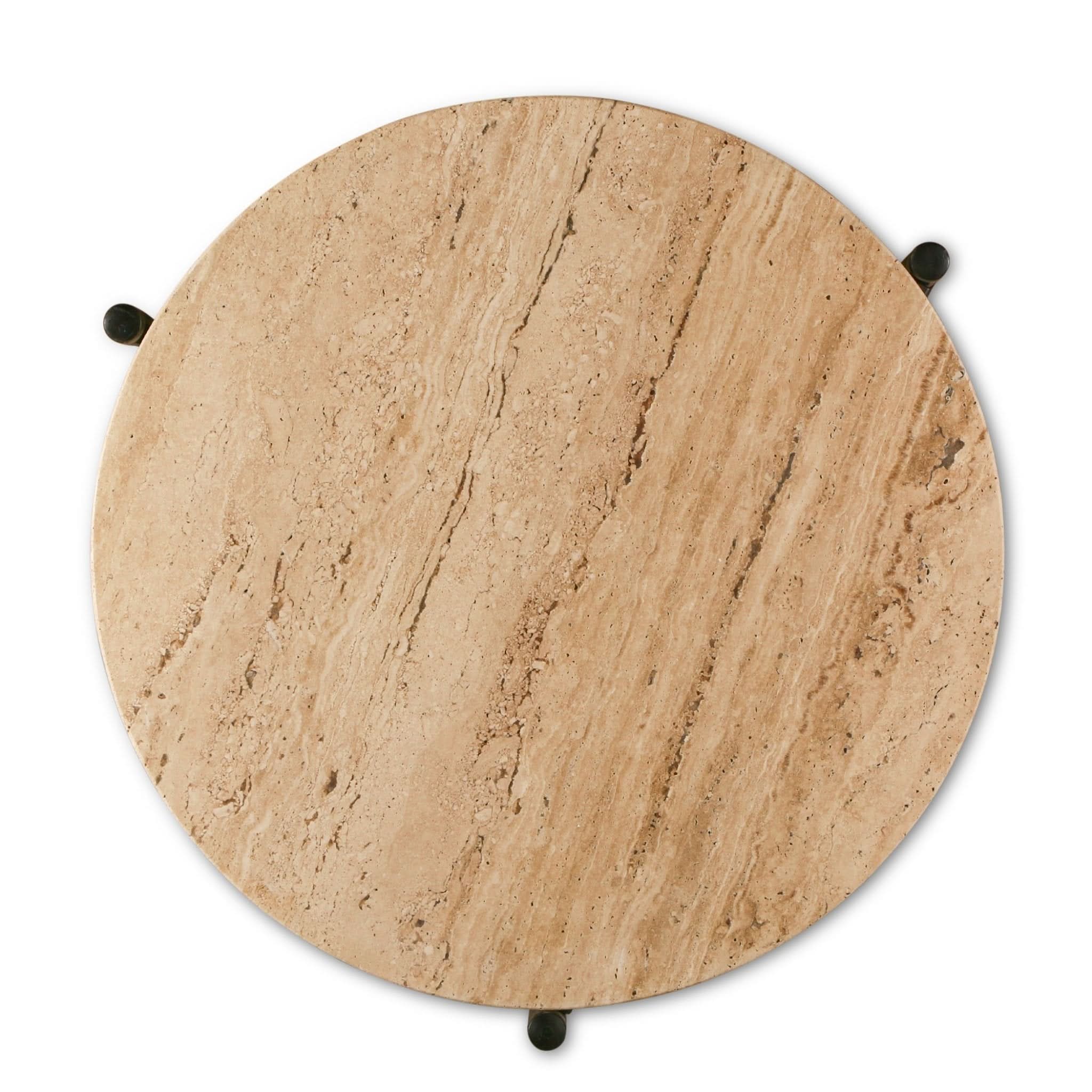 Charleston Iron and Travertine Stone Round Side Table - Image 3