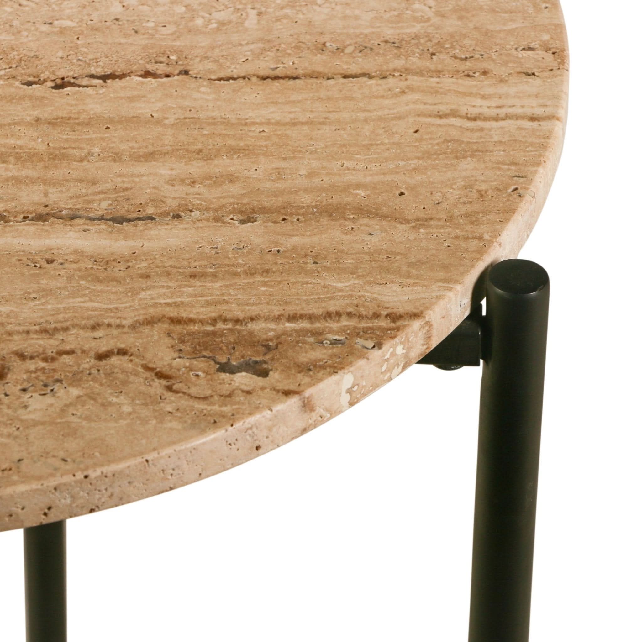 Charleston Iron and Travertine Stone Round Side Table - Image 4