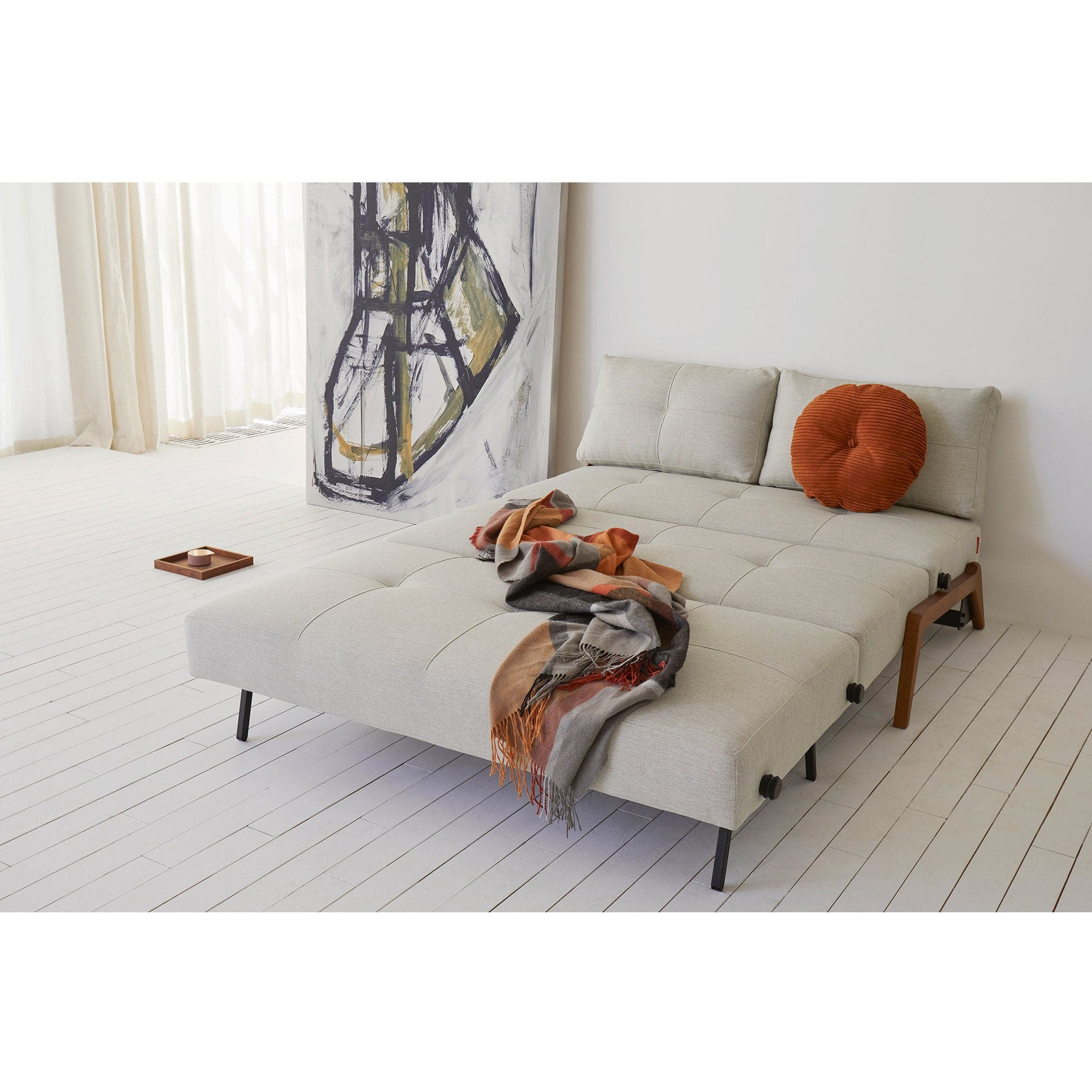 Cubed Queen Size Sofa Bed With Dark Wood Legs - Image 10