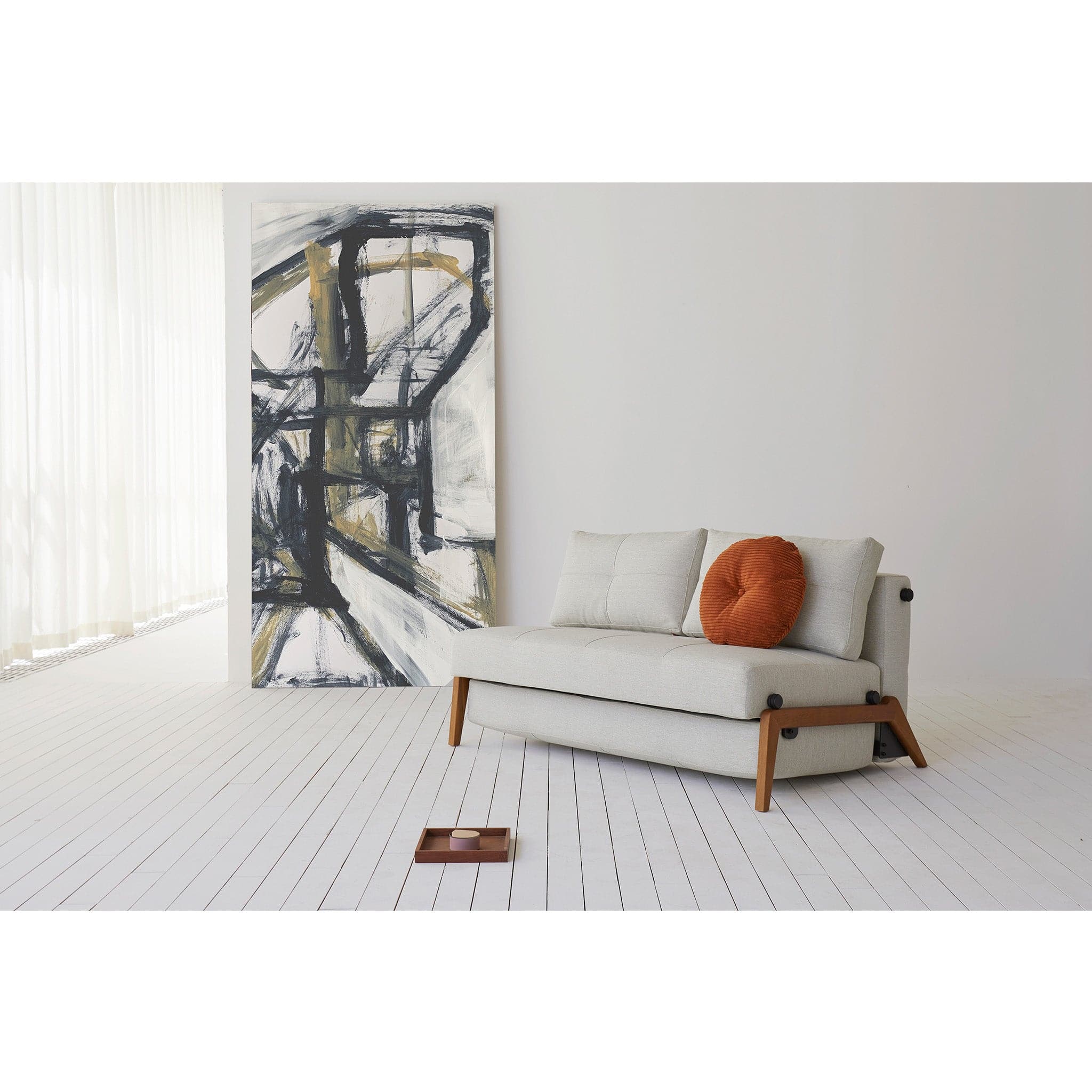 Cubed Queen Size Sofa Bed With Dark Wood Legs - Image 7