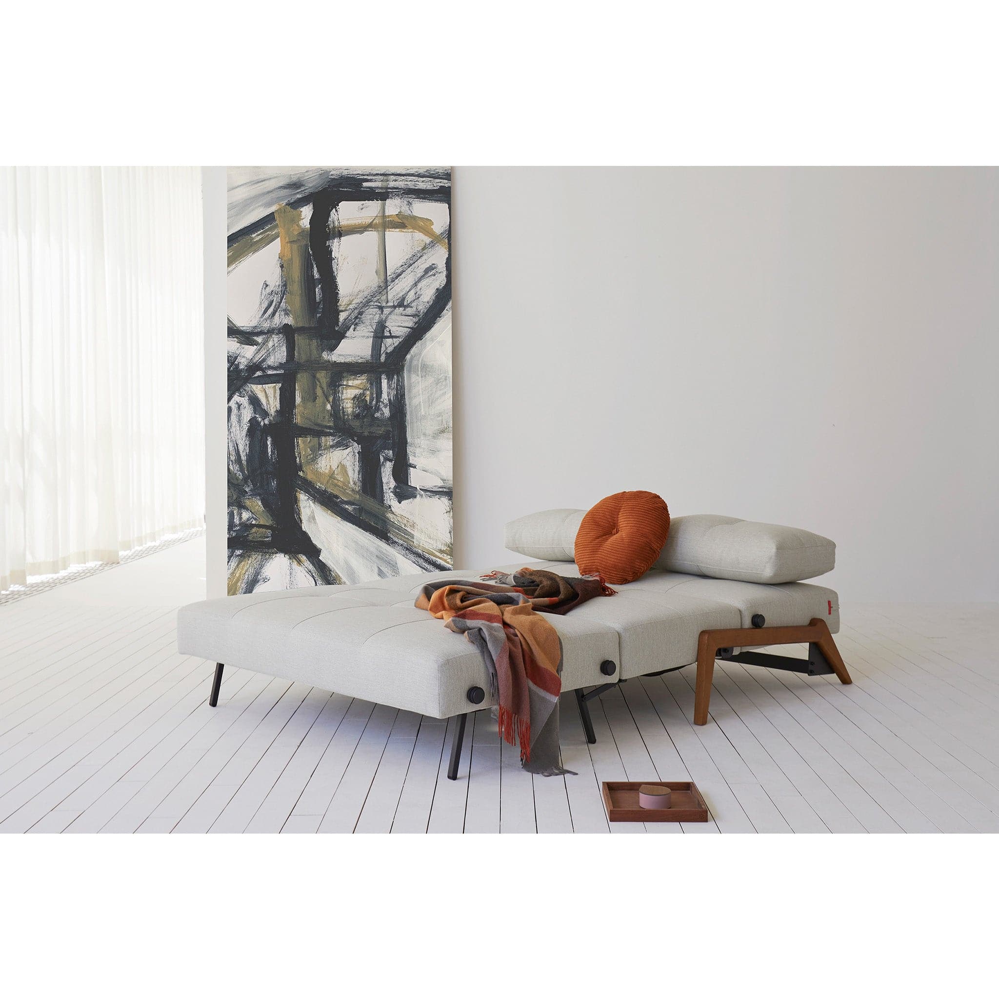 Cubed Queen Size Sofa Bed With Dark Wood Legs - Image 9
