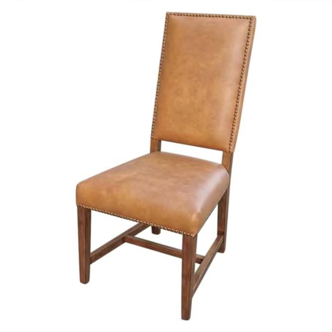 Dani High Back Formal Dining Chair in Chestnut Leather