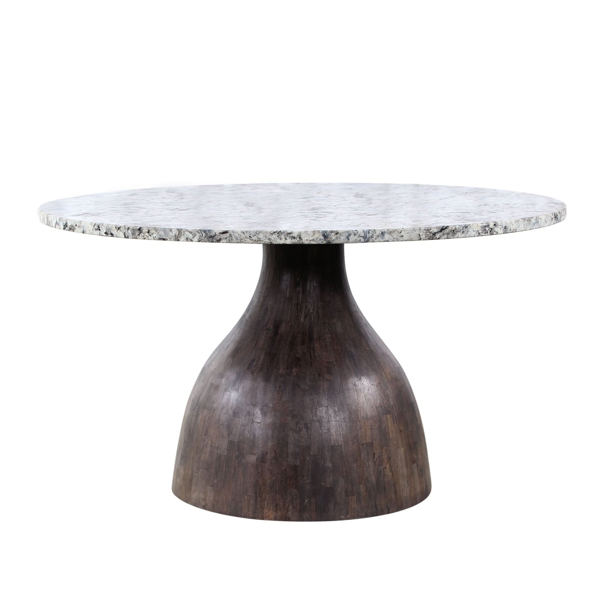Fargo Round Dining Table with Alaska White Marble and Blackwash Base