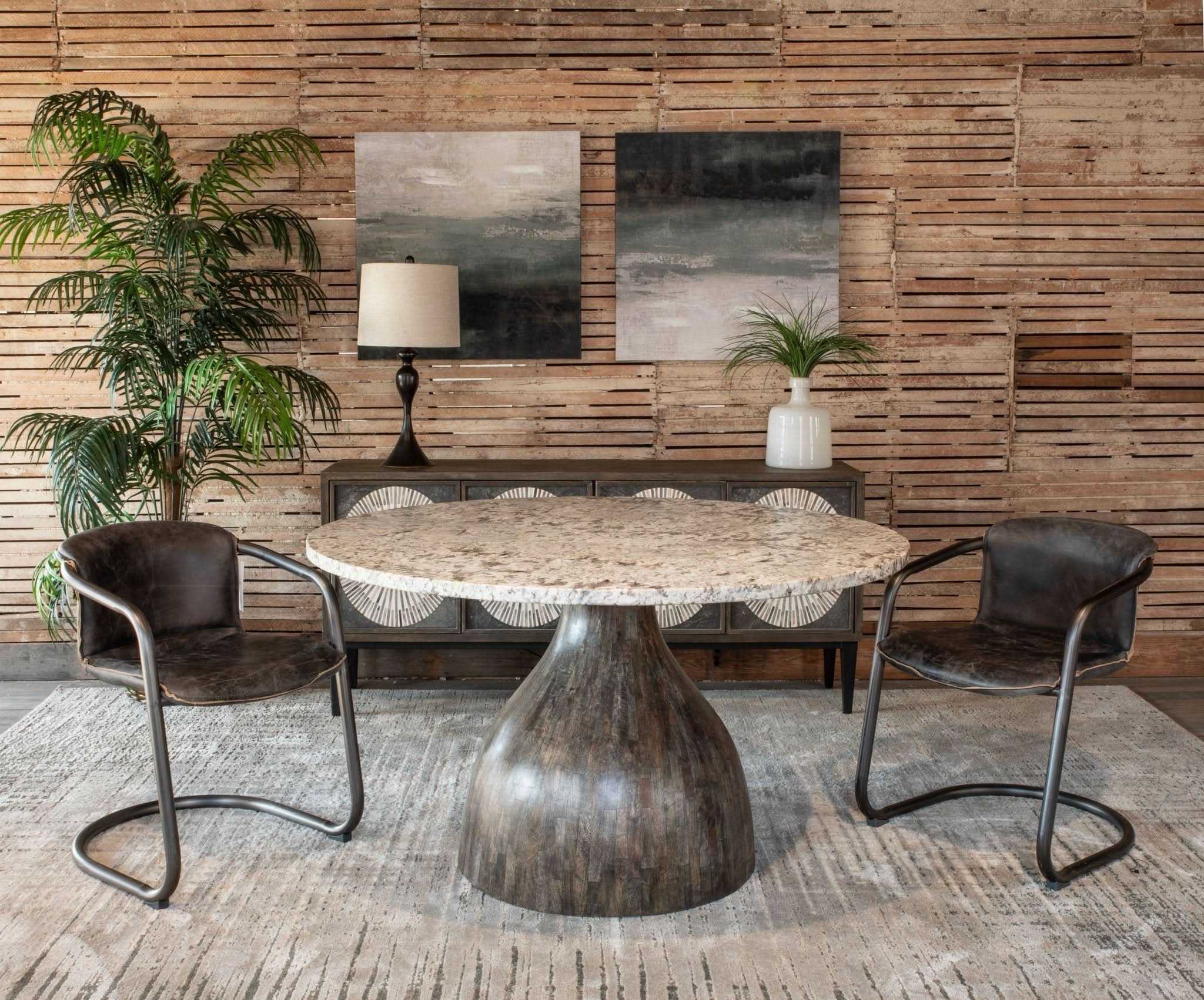 Fargo Round Dining Table with Alaska White Marble and Blackwash Base - Image 3