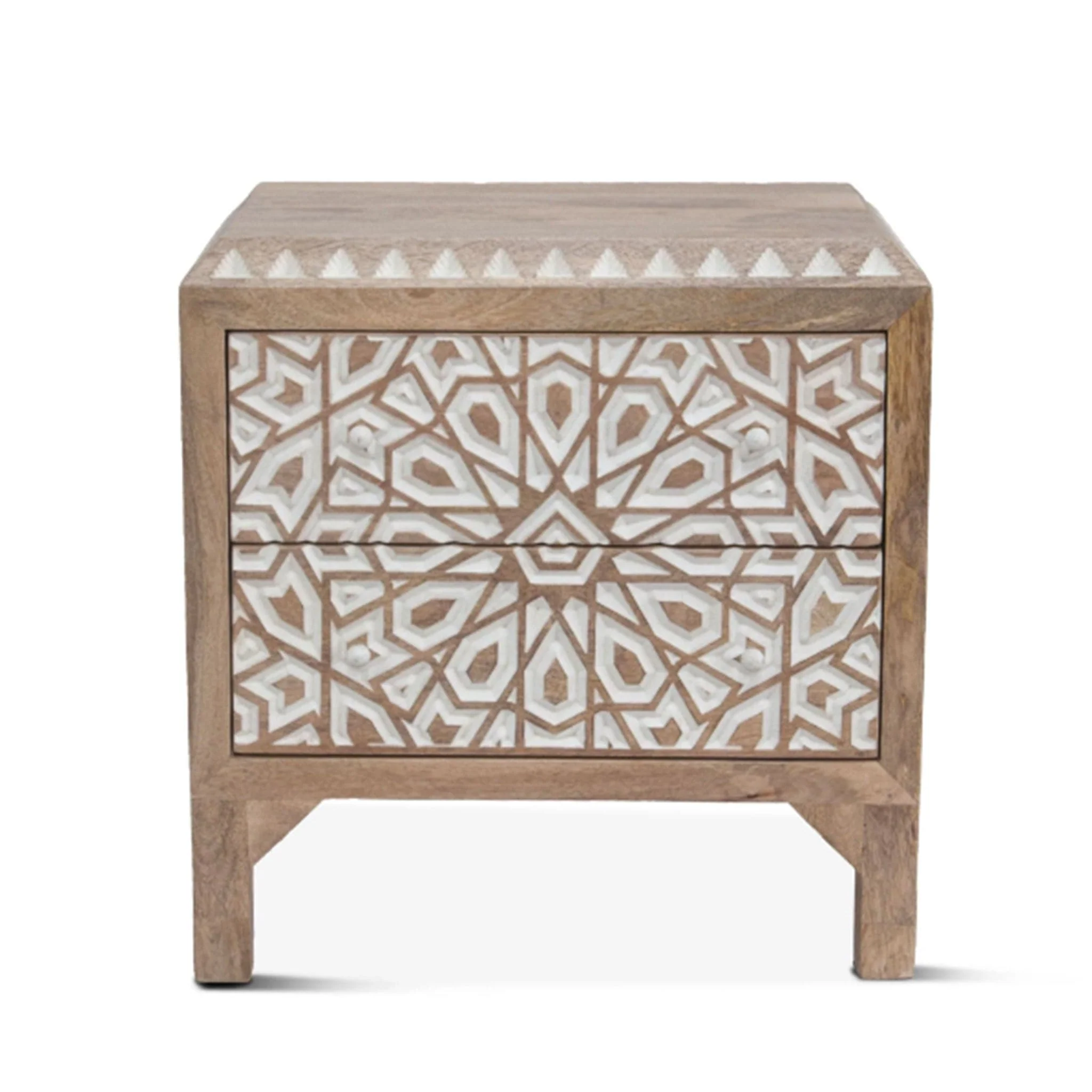 Haveli Geometric Carved Night Chest - Image 2