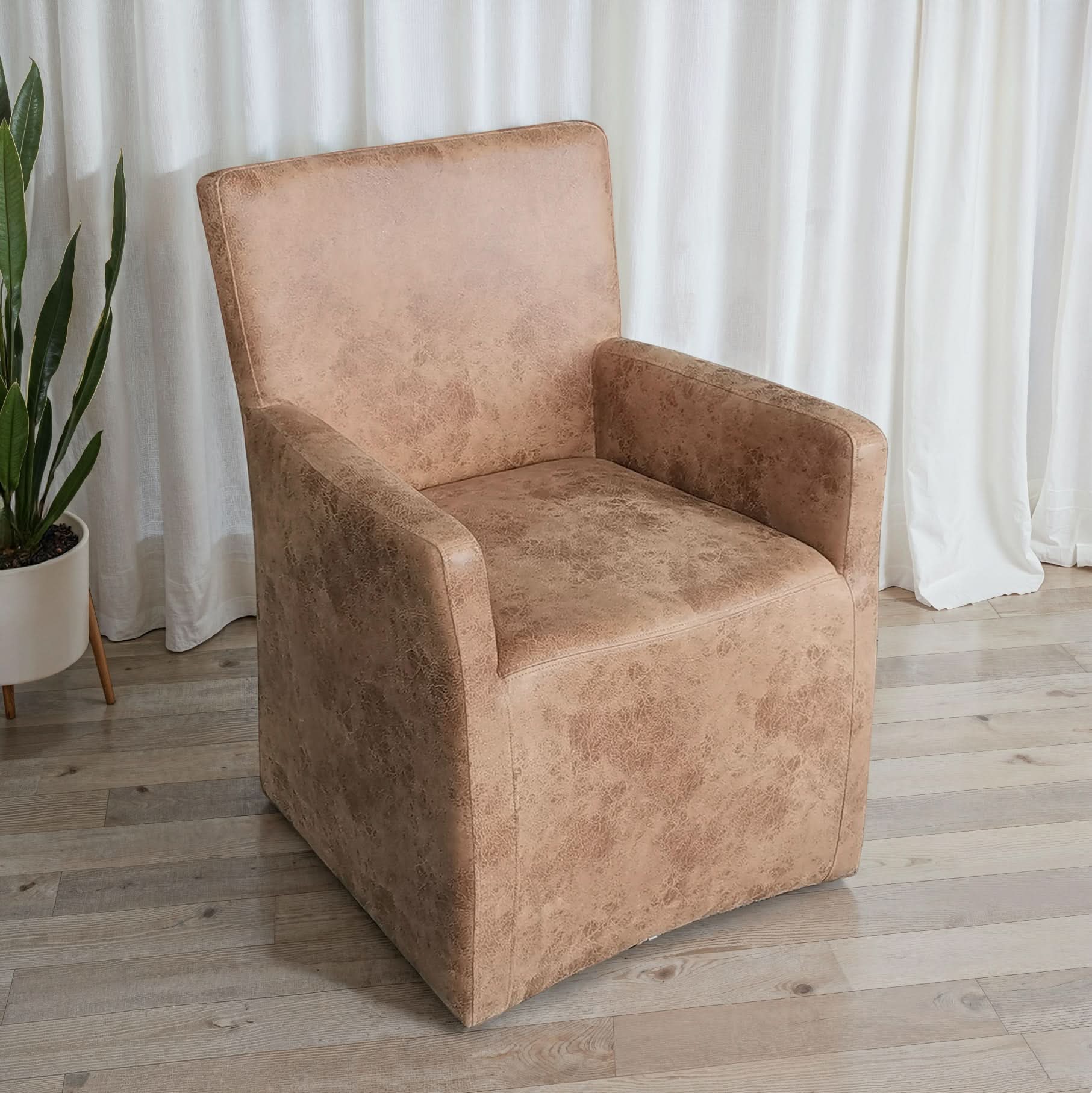 Lily Modern Rolling Arm Chair in Tan Leather - Image 2