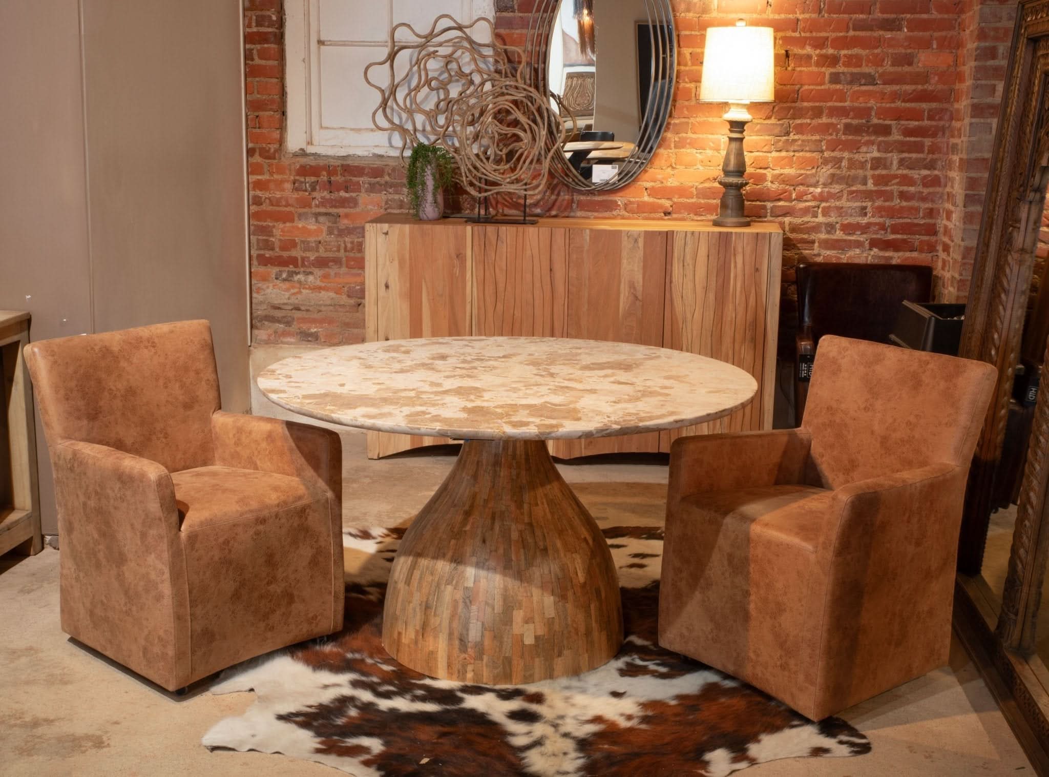 Lily Modern Rolling Arm Chair in Tan Leather - Image 3