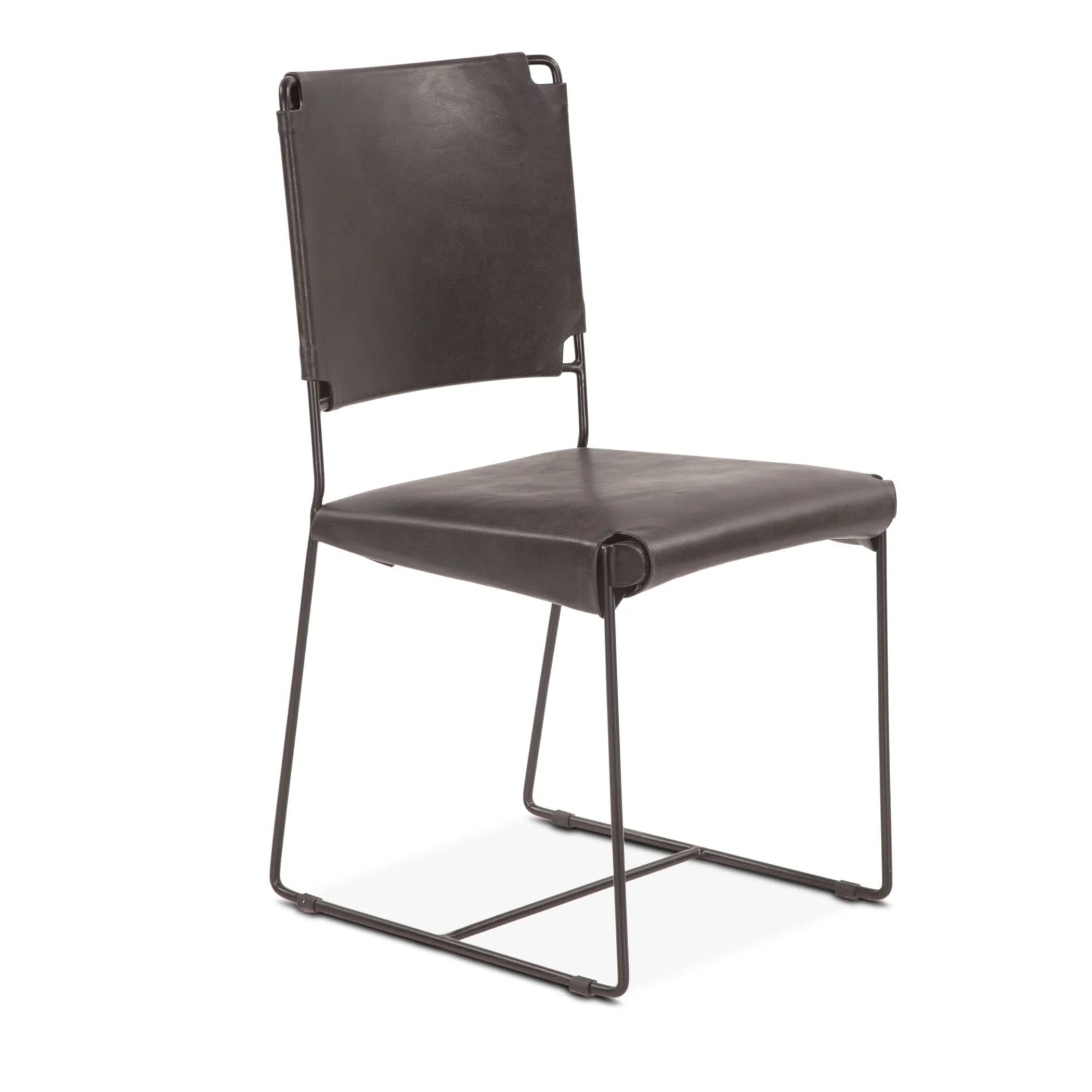 Melbourne Black Leather and Iron Dining Chair