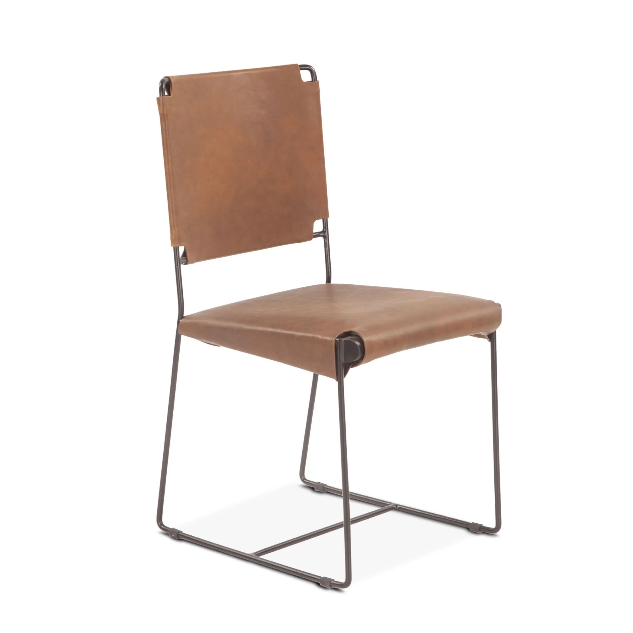 Melbourne Brown Leather and Iron Dining Chair - Image 2