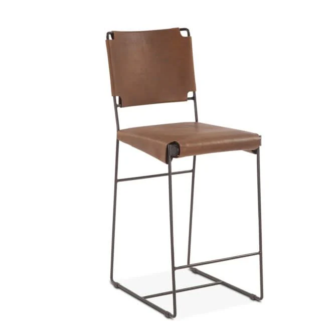Melbourne Buffalo Leather and Iron Counter Chair - Image 5