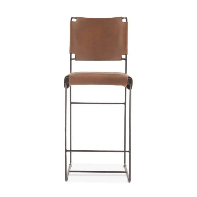 Melbourne Buffalo Leather and Iron Counter Chair - Image 6