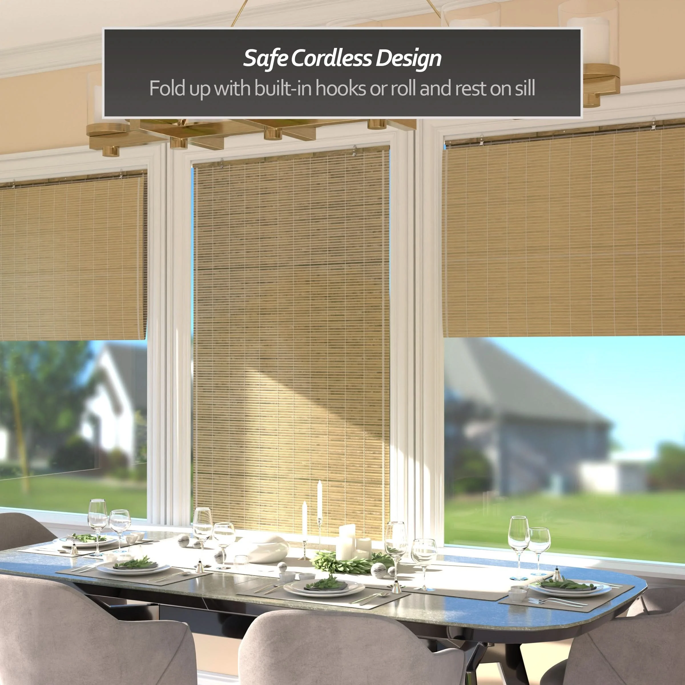 Natural Burnt Bamboo Cordless Window Shade - Image 10