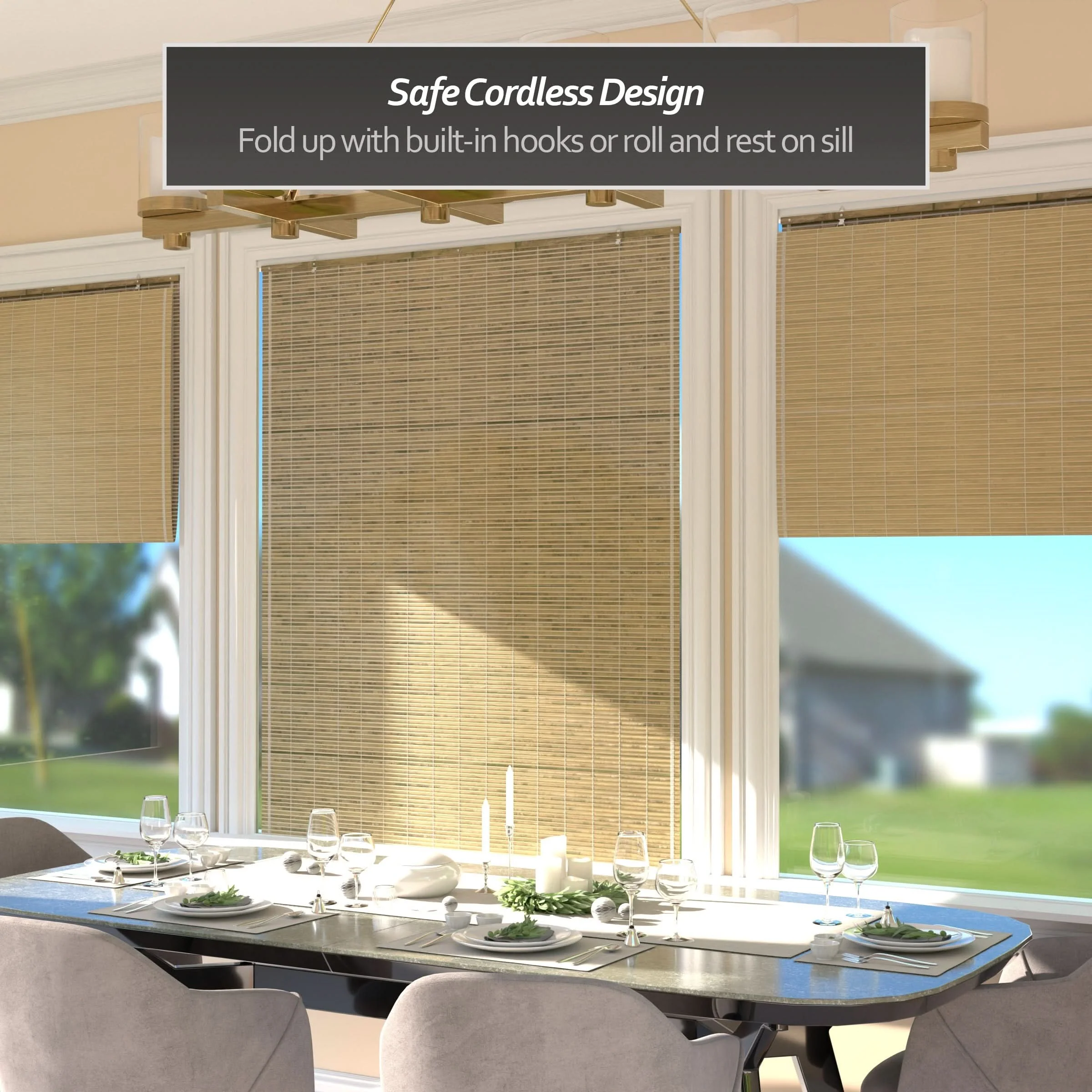 Natural Burnt Bamboo Cordless Window Shade - Image 14