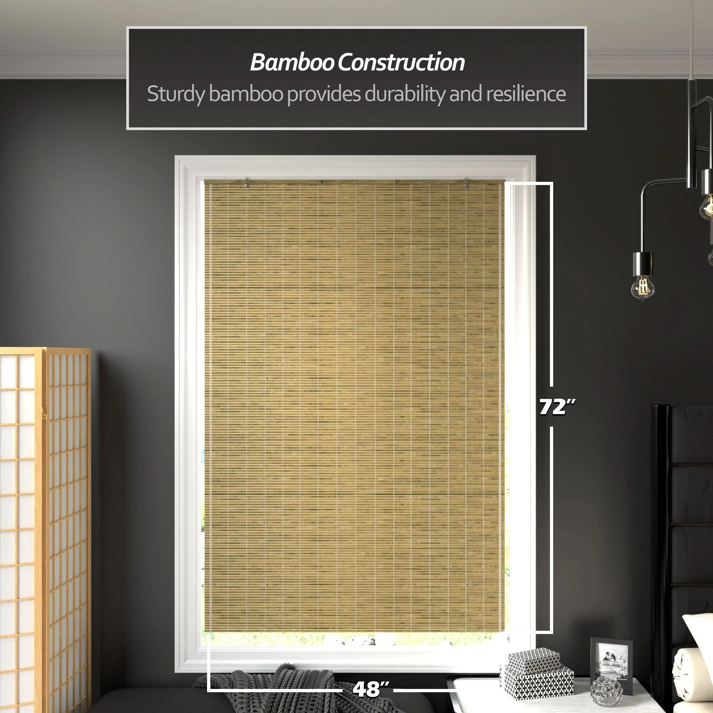 Natural Burnt Bamboo Cordless Window Shade - Image 15